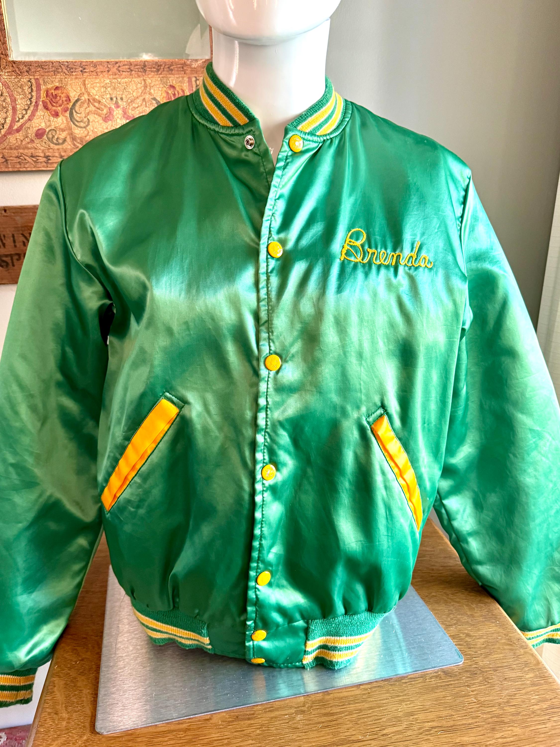 Vintage Green Birdie by Richard A. Leslie Racing Bomber Jacket | Brenda Scotmar 13 Racing Jacket | Yellow and Green Birdie Racing Jacket (S)