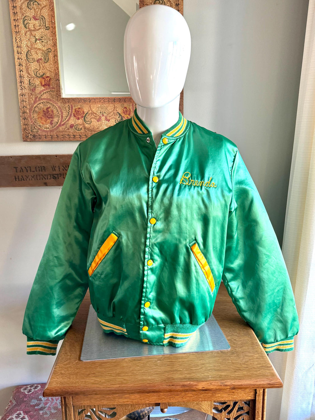 Vintage Green Birdie by Richard A. Leslie Racing Bomber Jacket | Brenda Scotmar 13 Racing Jacket | Yellow and Green Birdie Racing Jacket (S)