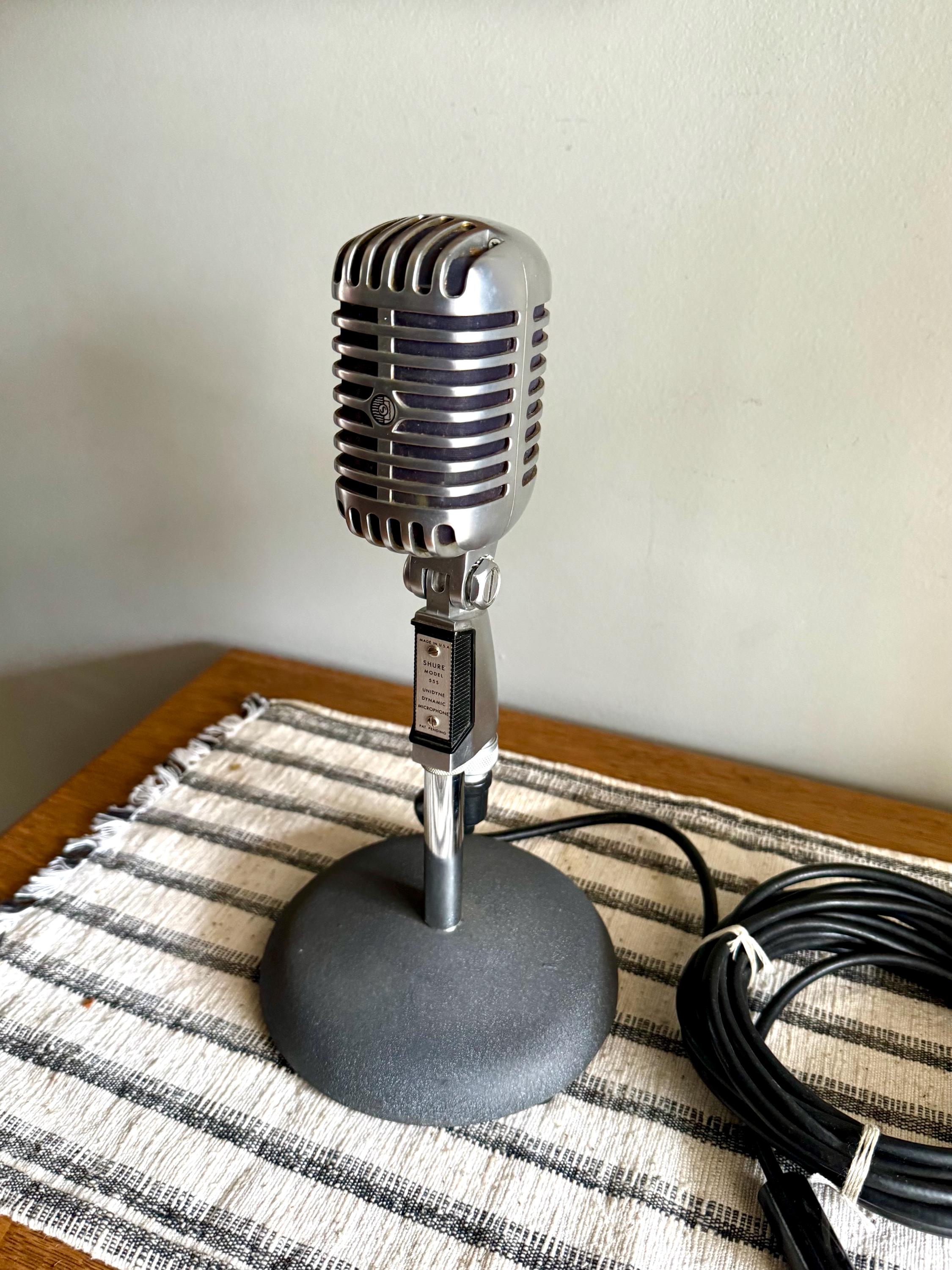 Vtg Shure Brothers Unidyne 55S Microphone | Unidyne Dynamic 55S Microphone on Stand | Chrome Microphone | Elvis Microphone