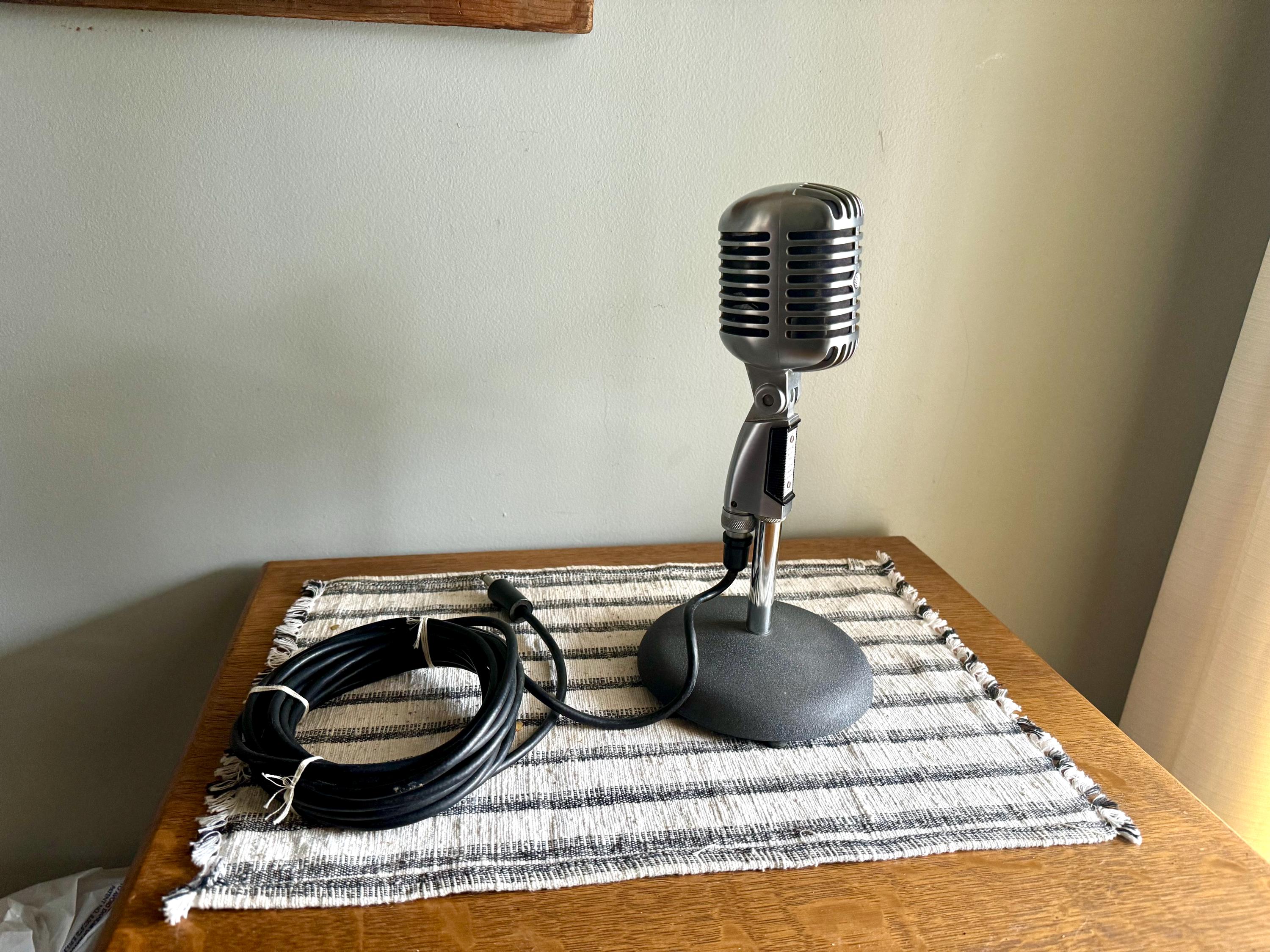 Vtg Shure Brothers Unidyne 55S Microphone | Unidyne Dynamic 55S Microphone on Stand | Chrome Microphone | Elvis Microphone