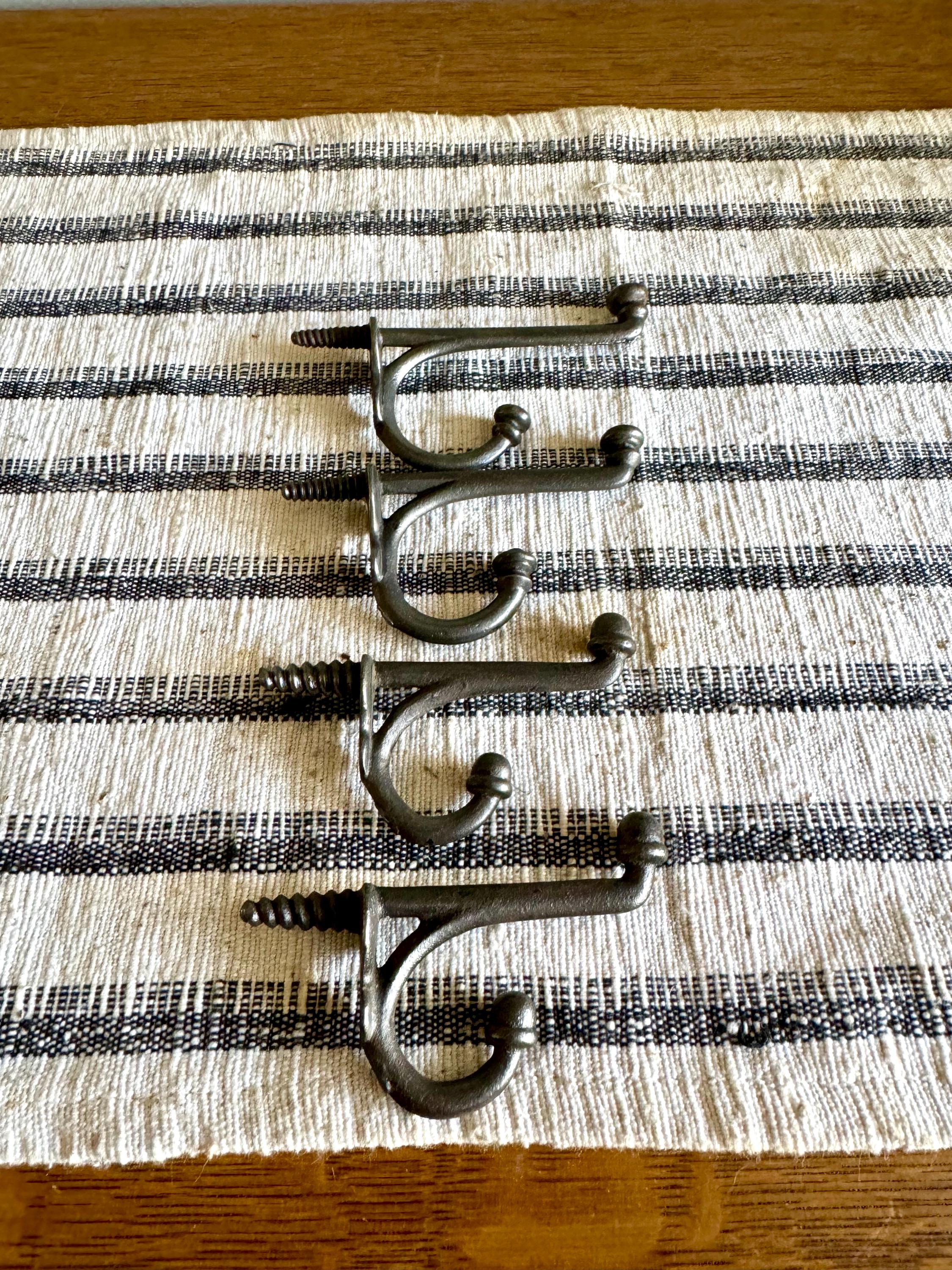 Antique Cast Iron Wardrobe Hooks| Cast Iron Wall Hooks| Salvage Double Hooks | Antique Coat Hooks | Set of 4 Wardrobe Hooks | Screw In Hooks