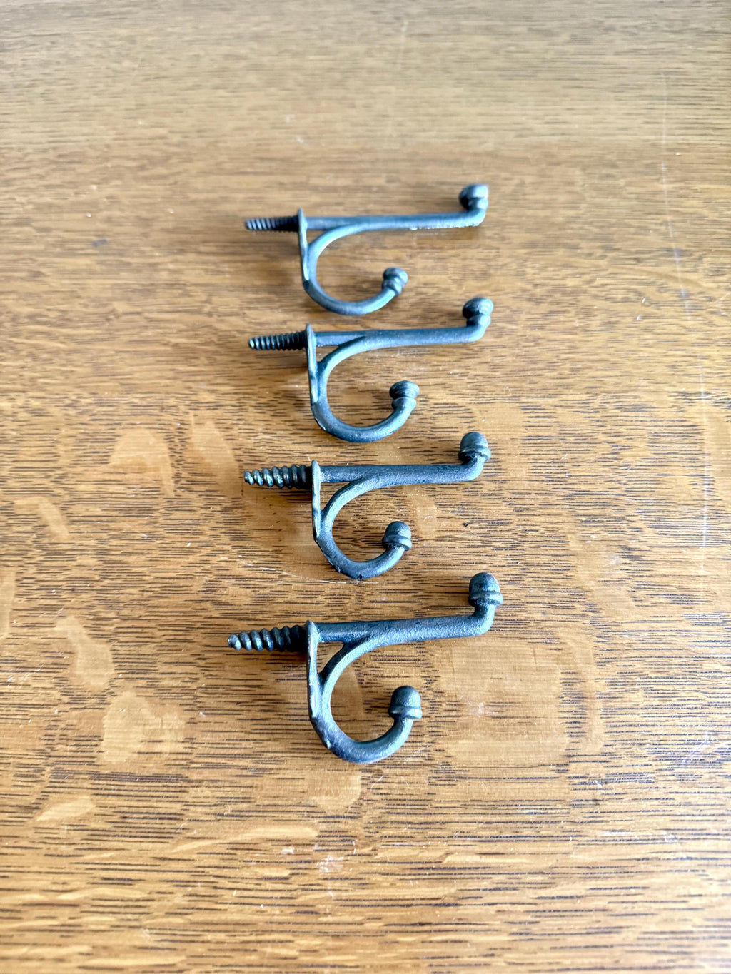 Antique Cast Iron Wardrobe Hooks| Cast Iron Wall Hooks| Salvage Double Hooks | Antique Coat Hooks | Set of 4 Wardrobe Hooks | Screw In Hooks