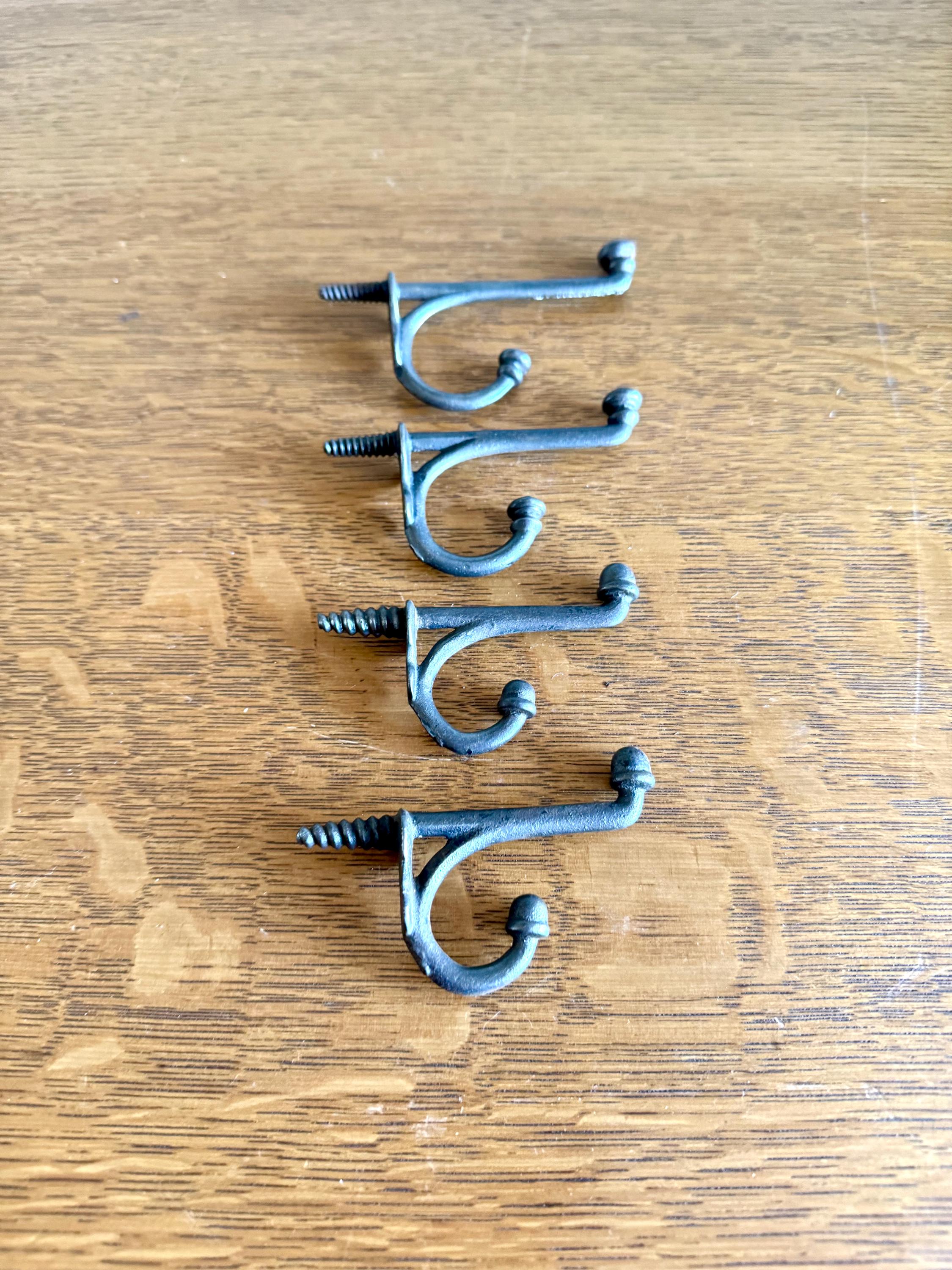 Antique Cast Iron Wardrobe Hooks| Cast Iron Wall Hooks| Salvage Double Hooks | Antique Coat Hooks | Set of 4 Wardrobe Hooks | Screw In Hooks