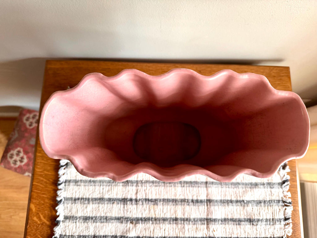 Large Pink Art Deco Ceramic Vase | White and Pink Speckled Vase | Large Wide Opening Ceramic Vessel