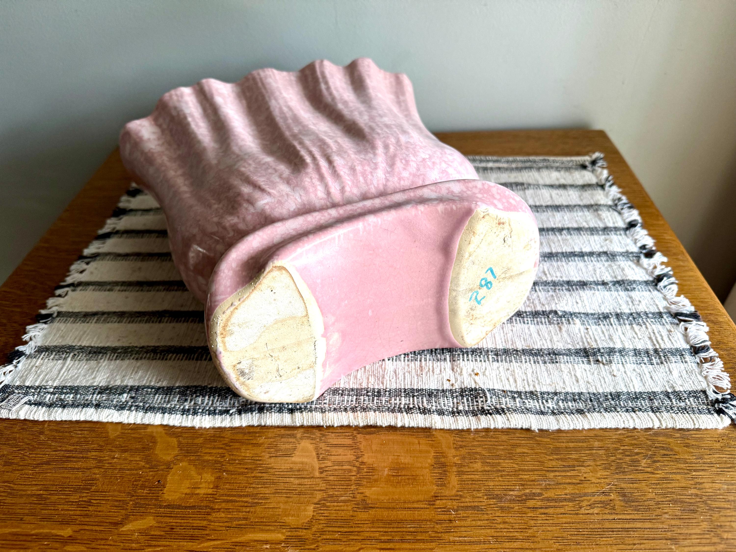 Large Pink Art Deco Ceramic Vase | White and Pink Speckled Vase | Large Wide Opening Ceramic Vessel