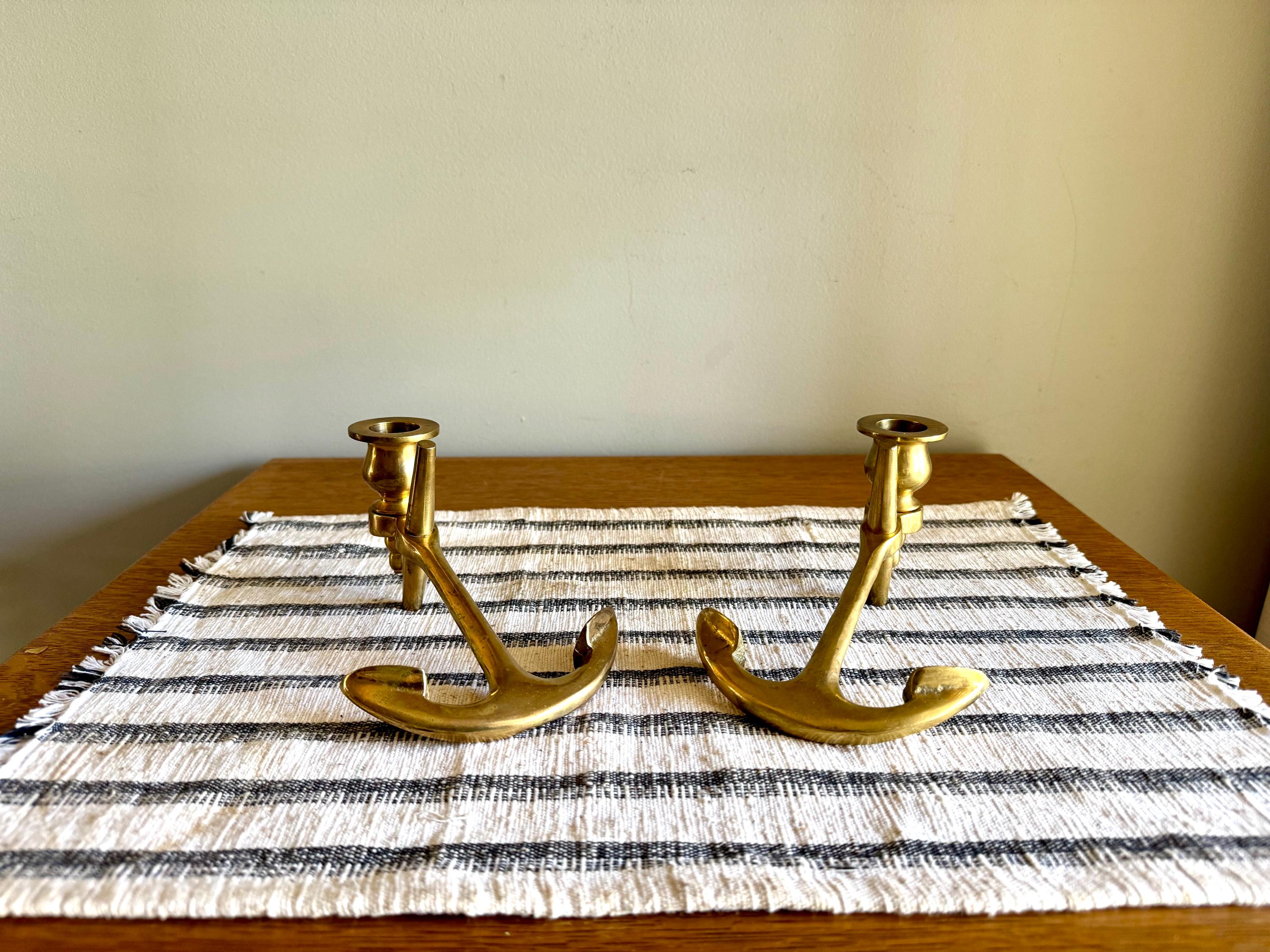 A Pair of Solid Brass Yachtsman Anchor Candle Holders | Solid Brass Boat Anchor Candlestick Holders | Brass Nautical Decor | Beach House Decor