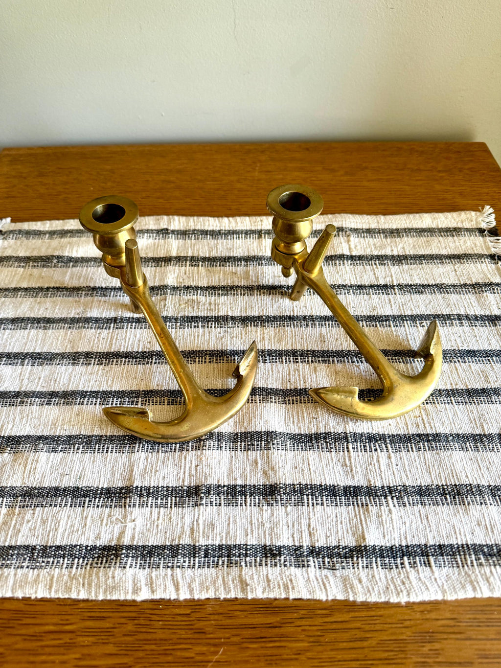 A Pair of Solid Brass Yachtsman Anchor Candle Holders | Solid Brass Boat Anchor Candlestick Holders | Brass Nautical Decor | Beach House Decor