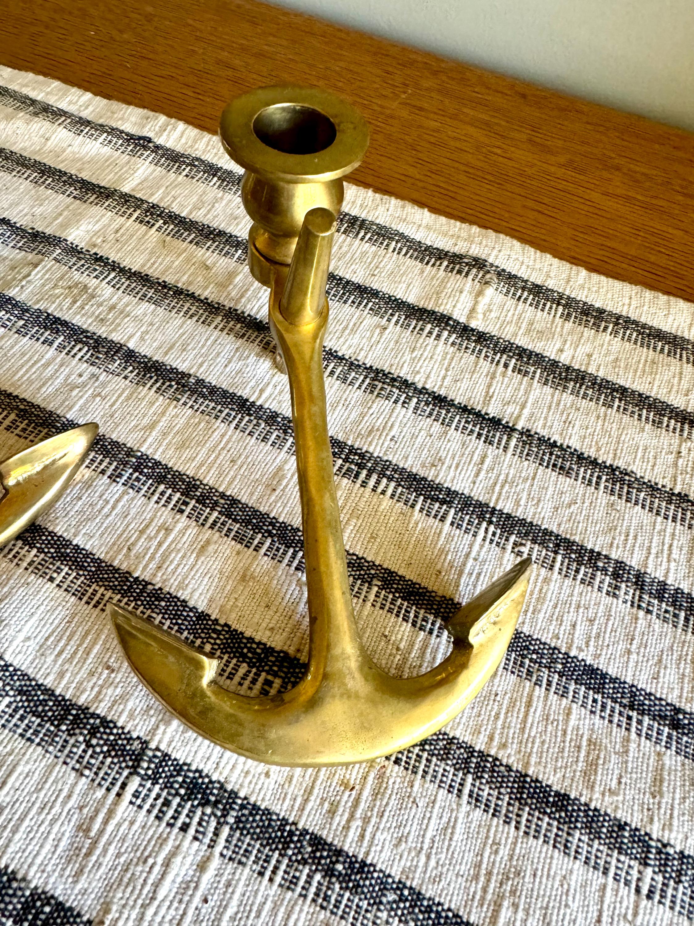 A Pair of Solid Brass Yachtsman Anchor Candle Holders | Solid Brass Boat Anchor Candlestick Holders | Brass Nautical Decor | Beach House Decor