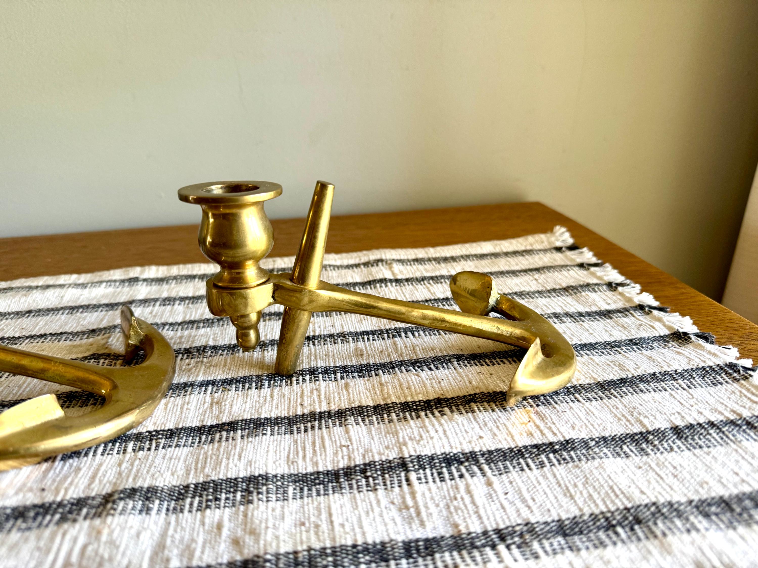 A Pair of Solid Brass Yachtsman Anchor Candle Holders | Solid Brass Boat Anchor Candlestick Holders | Brass Nautical Decor | Beach House Decor