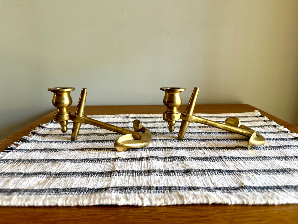 A Pair of Solid Brass Yachtsman Anchor Candle Holders | Solid Brass Boat Anchor Candlestick Holders | Brass Nautical Decor | Beach House Decor