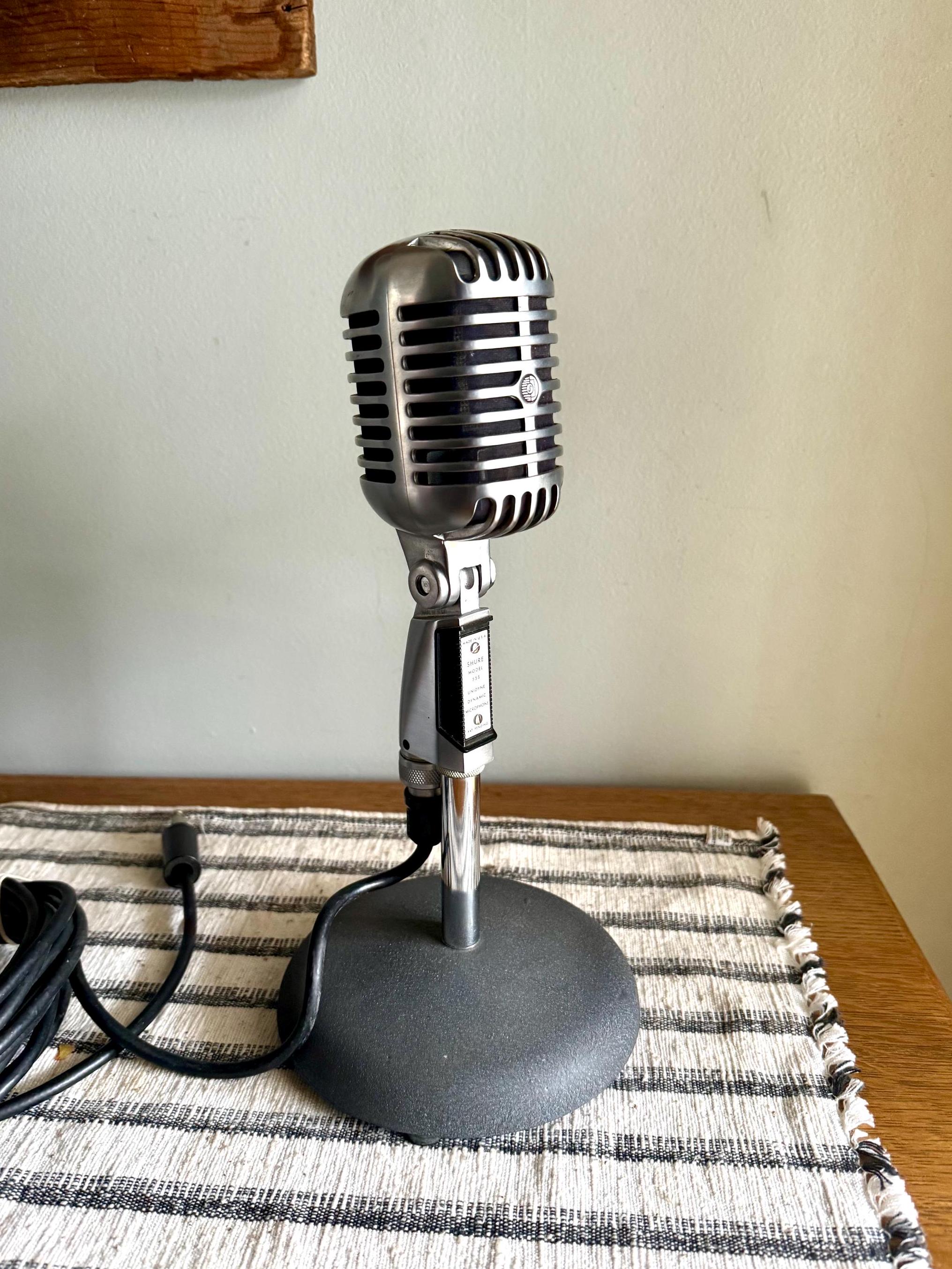 Vtg Shure Brothers Unidyne 55S Microphone | Unidyne Dynamic 55S Microphone on Stand | Chrome Microphone | Elvis Microphone