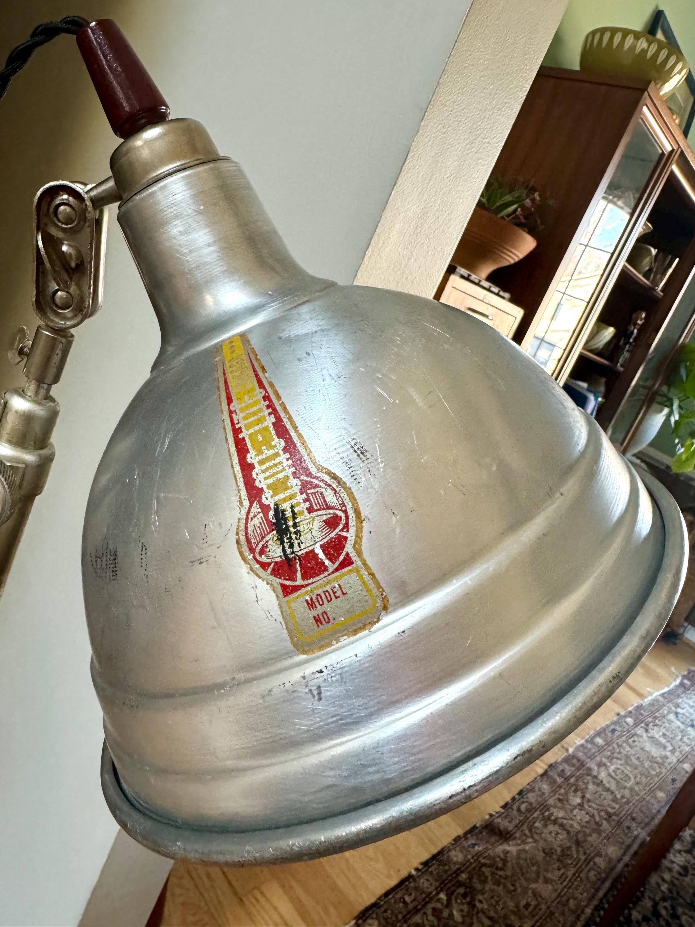 Aluminum Acme-Lite Tripod Lamp | Vintage Maroon Acme Tripod Clamp Lamp | Acme-Lite Work Lamp | Telescoping Photography Lamp | Workstation Lamp