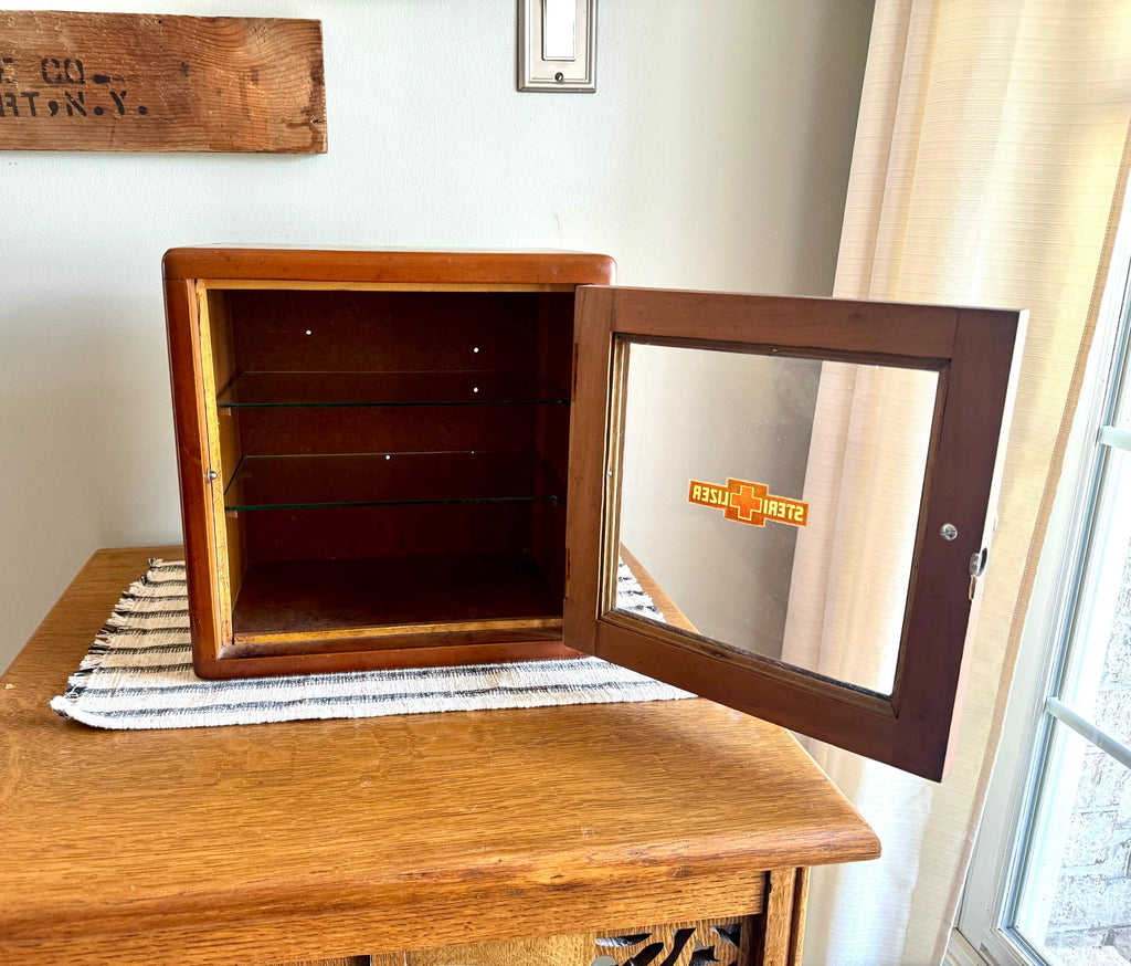 Wooden Medical Sterilizer Cabinet | Wood Sterilizer Cabinet | Vintage Display Cabinet | Medical Cabinet | Barber Cabinet | Sterilizer Wood Cabinet