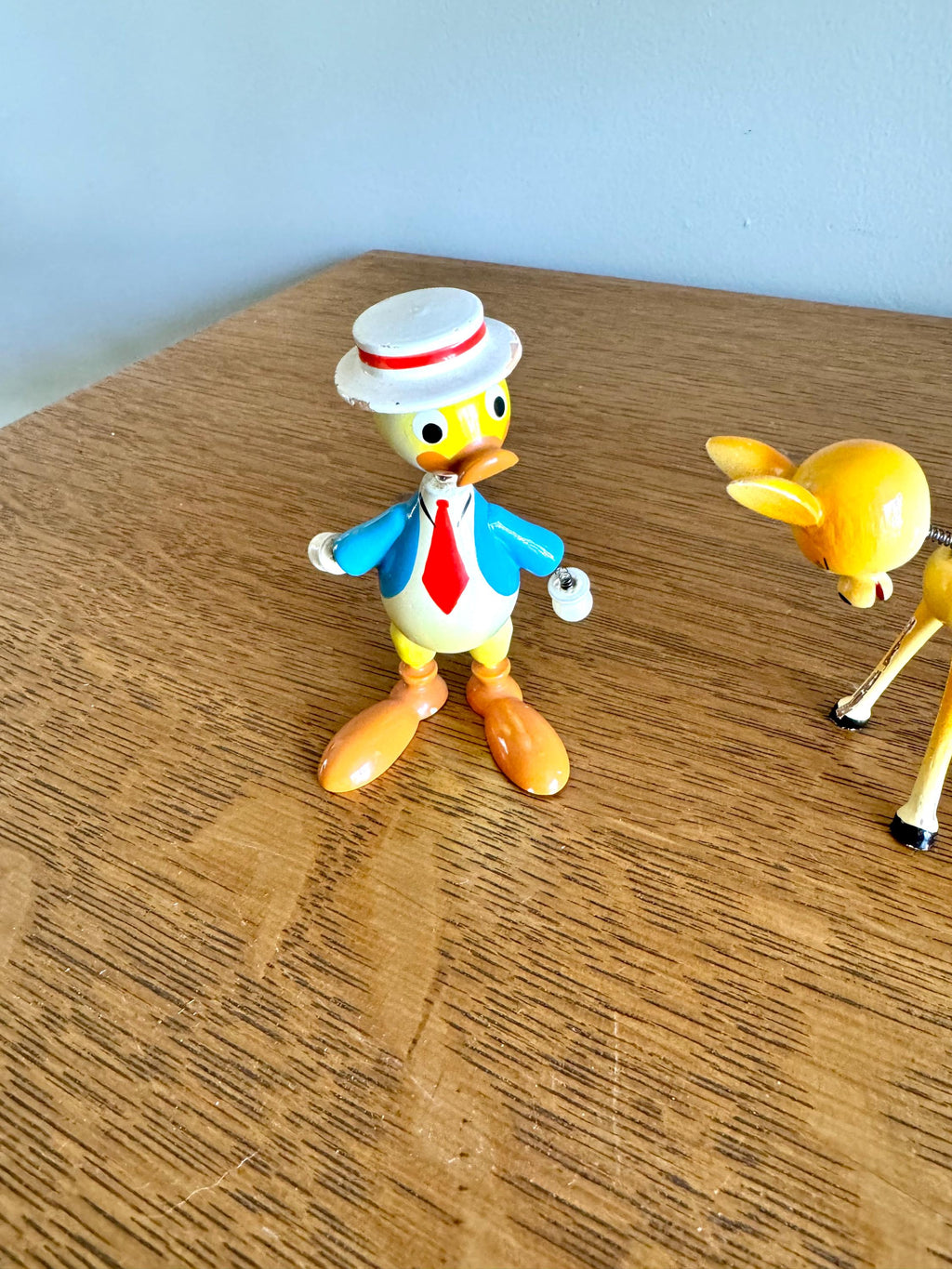 A Vintage Set of 3 Goula Spain Wood Whimsical Figurines | Spanish Wood Bobblehead Figurines | Hand Painted Wooden Figurines