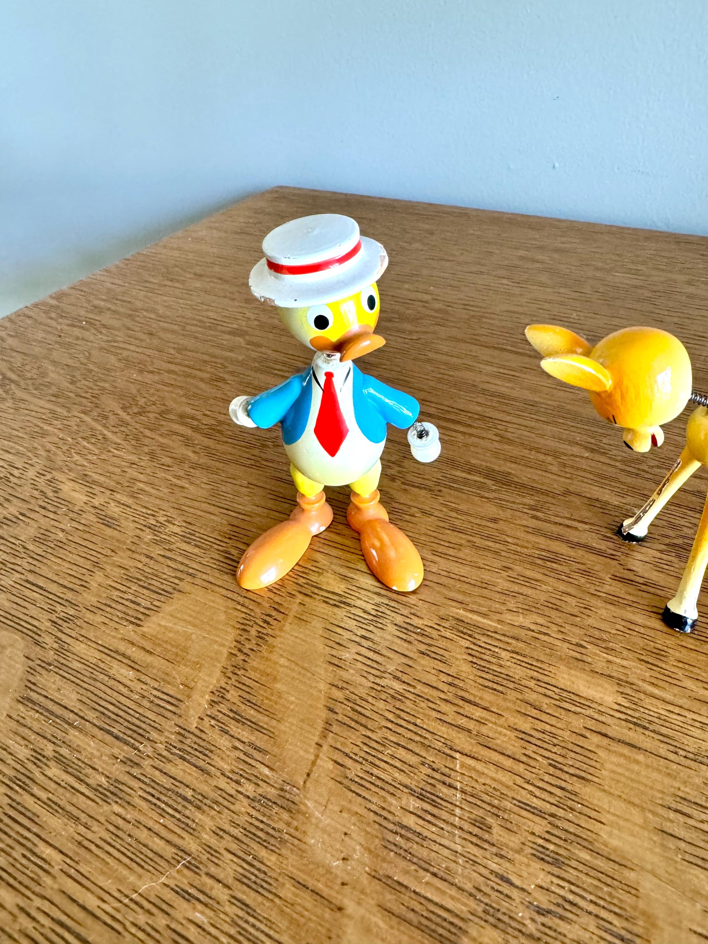 A Vintage Set of 3 Goula Spain Wood Whimsical Figurines | Spanish Wood Bobblehead Figurines | Hand Painted Wooden Figurines