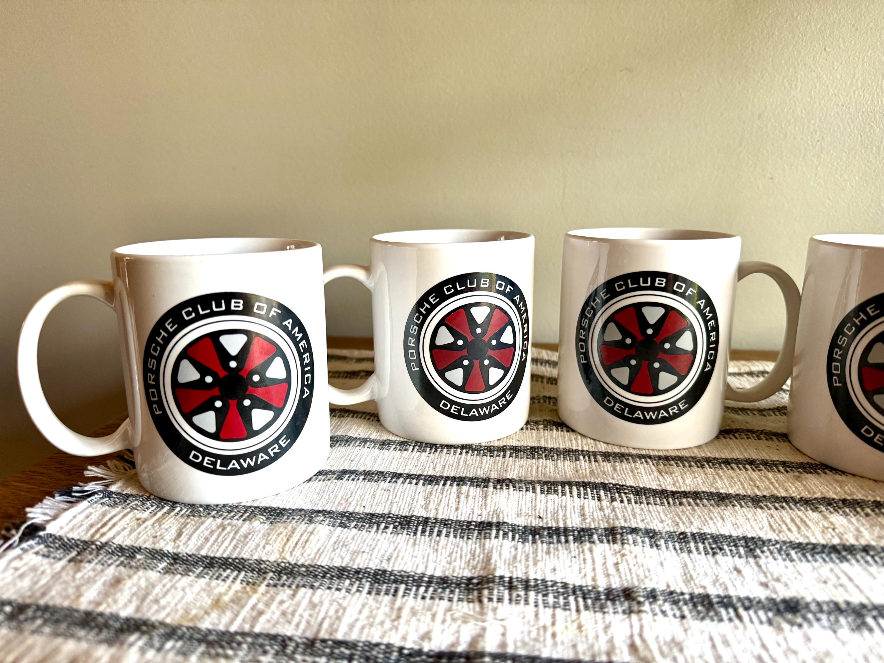 Set of 5 Porsche Club of America Coffee Cups | Vintage Porsche Club of America Delaware Coffee Mugs | Porsche Wheel Mugs | Car Decor