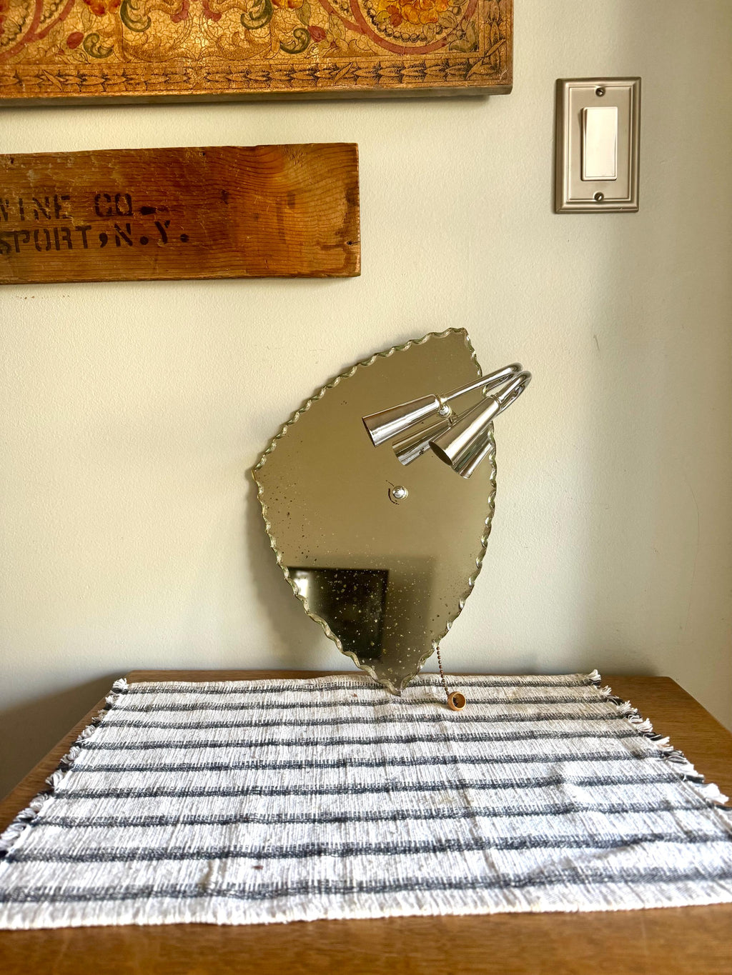 Art Deco Gill Glass & Fixture Co. Wall Mirror Sconce Light | Art Nouveau Mirror Wall Light | Patina Mirror Wall Light | Mirrored Sconce