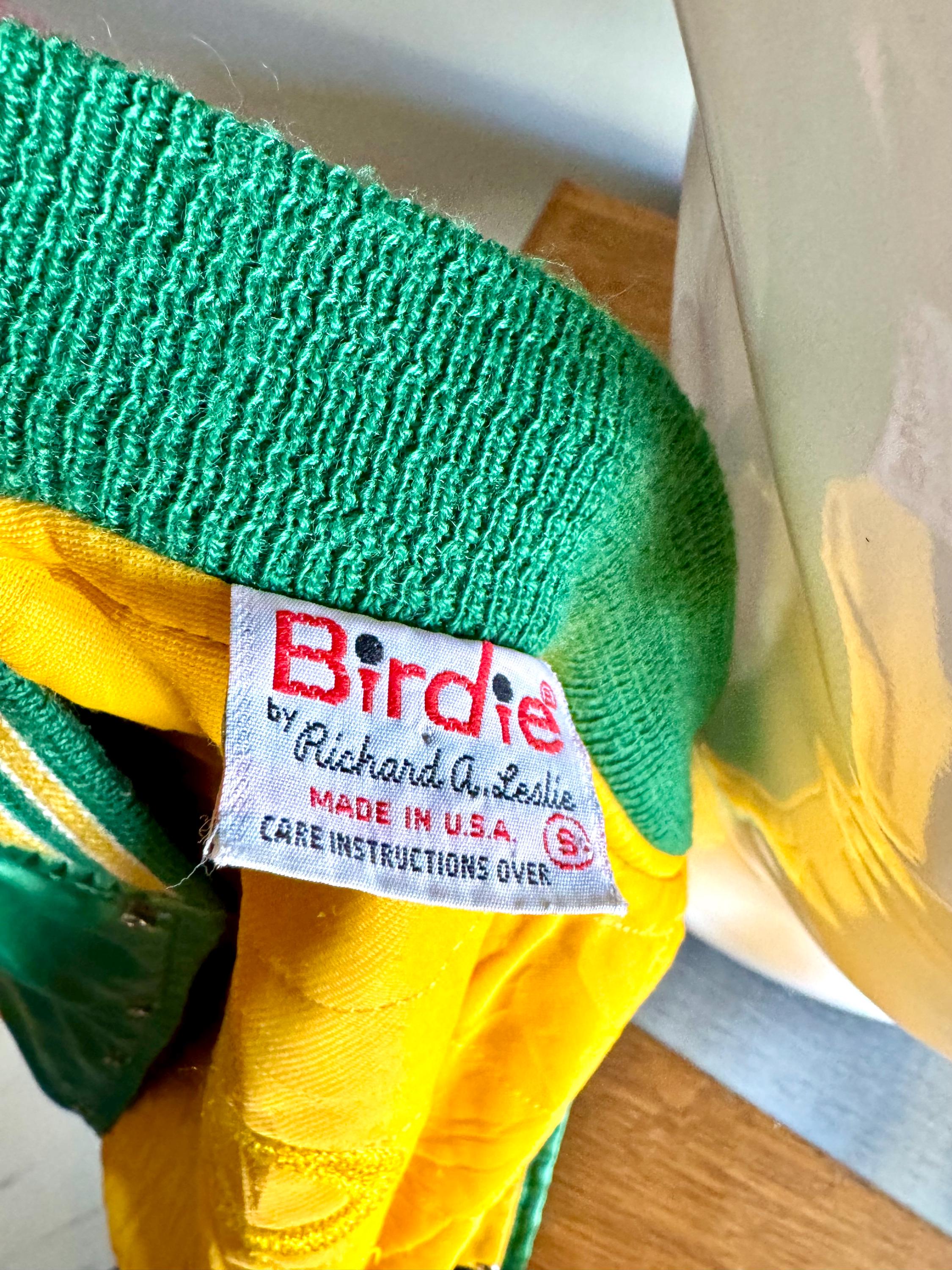 Vintage Green Birdie by Richard A. Leslie Racing Bomber Jacket | Brenda Scotmar 13 Racing Jacket | Yellow and Green Birdie Racing Jacket (S)