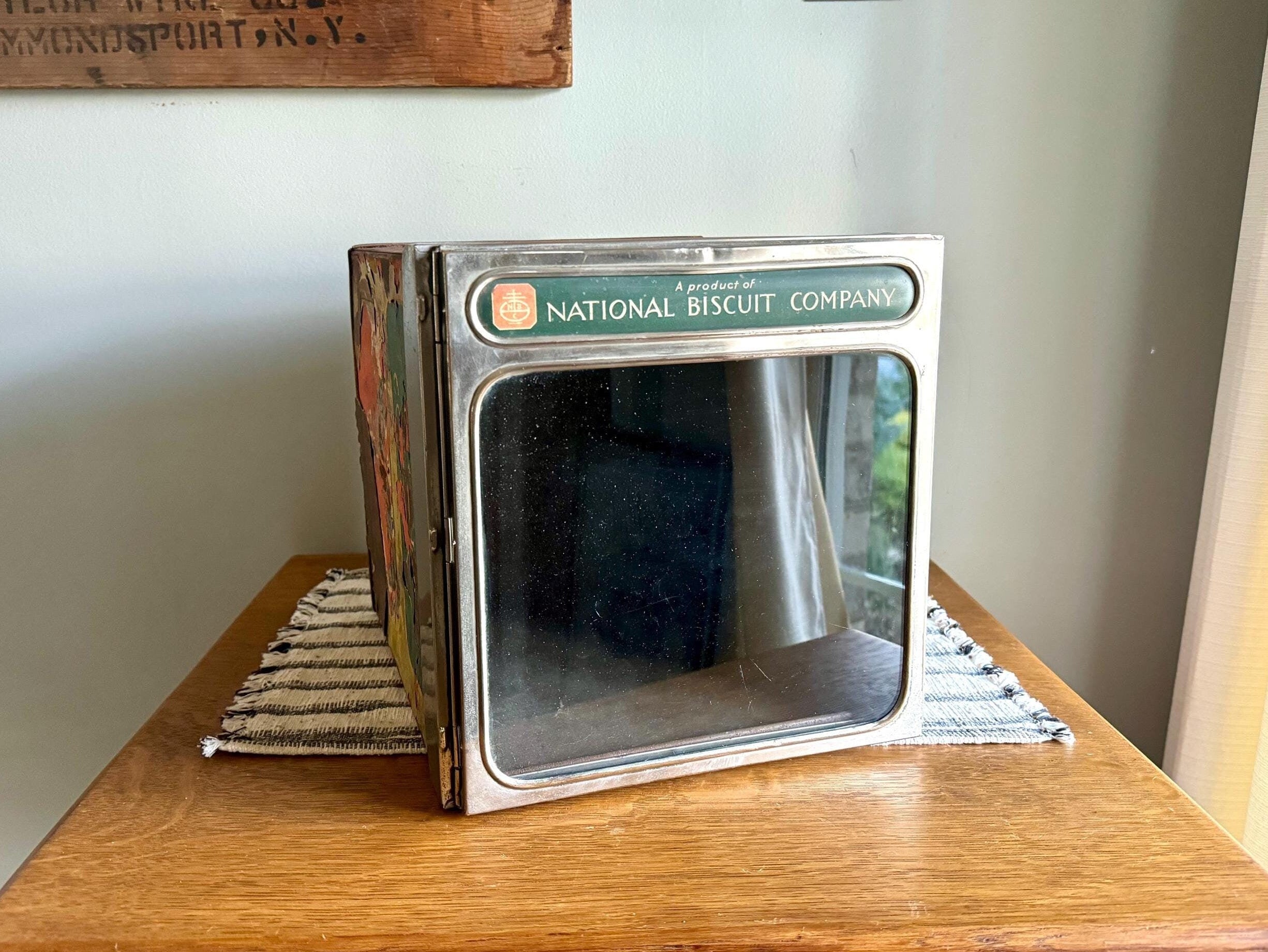 Vintage Nabisco Store Display Box | National Biscuit Company Bakers Display Box | Glass Door Nabisco Tin Display Box