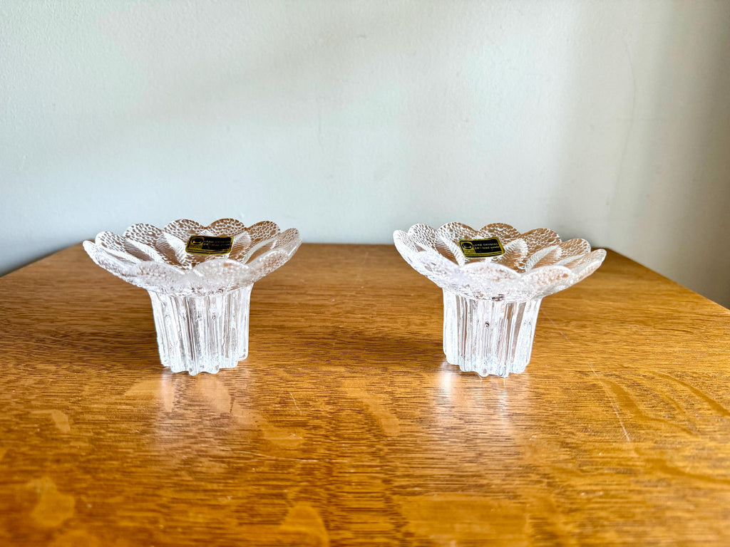Vtg Lausitzer Glas Lead Crystal Candleholders | Textured Lead Crystal Candlestick Holders | German Floral Crystal Candle Holders