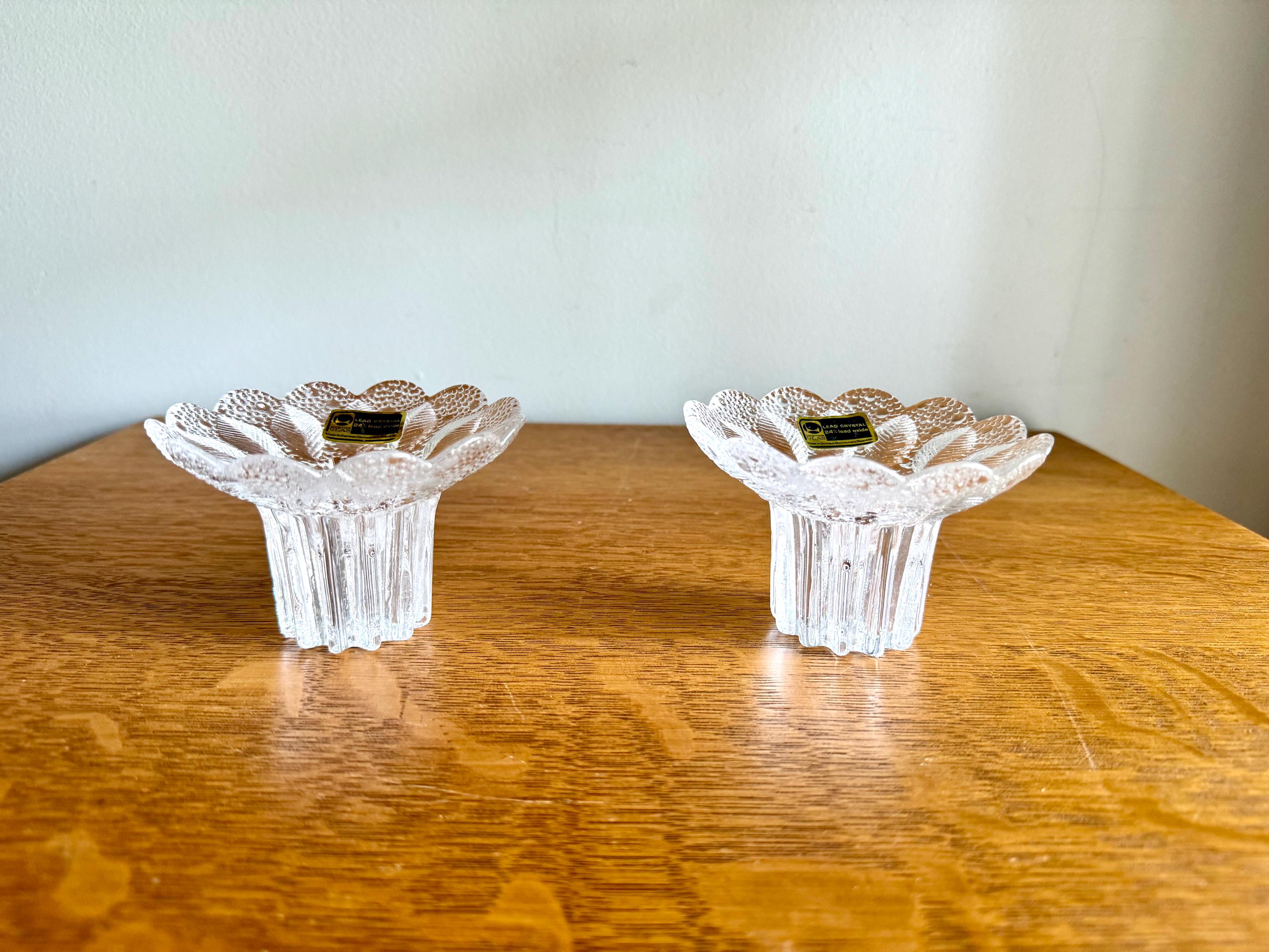 Vtg Lausitzer Glas Lead Crystal Candleholders | Textured Lead Crystal Candlestick Holders | German Floral Crystal Candle Holders