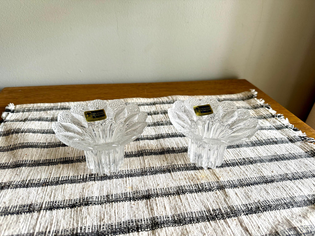 Vtg Lausitzer Glas Lead Crystal Candleholders | Textured Lead Crystal Candlestick Holders | German Floral Crystal Candle Holders