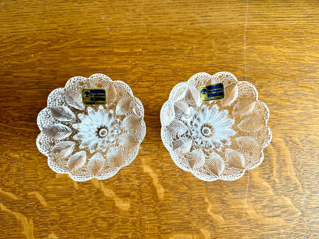 Vtg Lausitzer Glas Lead Crystal Candleholders | Textured Lead Crystal Candlestick Holders | German Floral Crystal Candle Holders