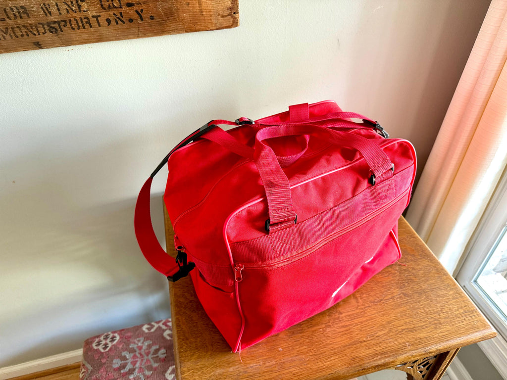 Vtg Uniworld Red Shoulder Bag  | Red Vinyl Canvas Carry On Bag | Red Handbag Duffle Bag | Red Uniworld Bag | 80's Weekender Bag