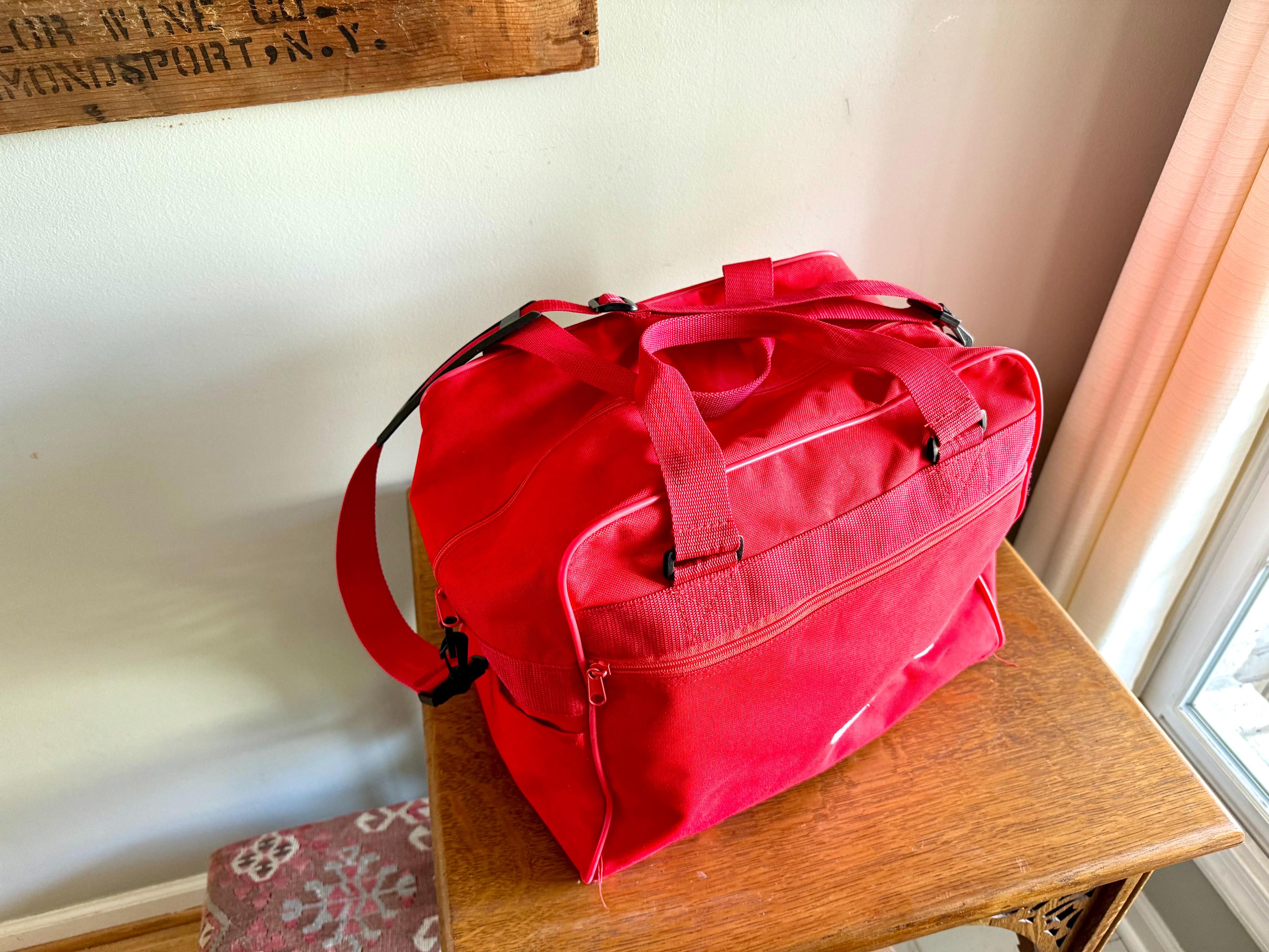 Vtg Uniworld Red Shoulder Bag  | Red Vinyl Canvas Carry On Bag | Red Handbag Duffle Bag | Red Uniworld Bag | 80's Weekender Bag