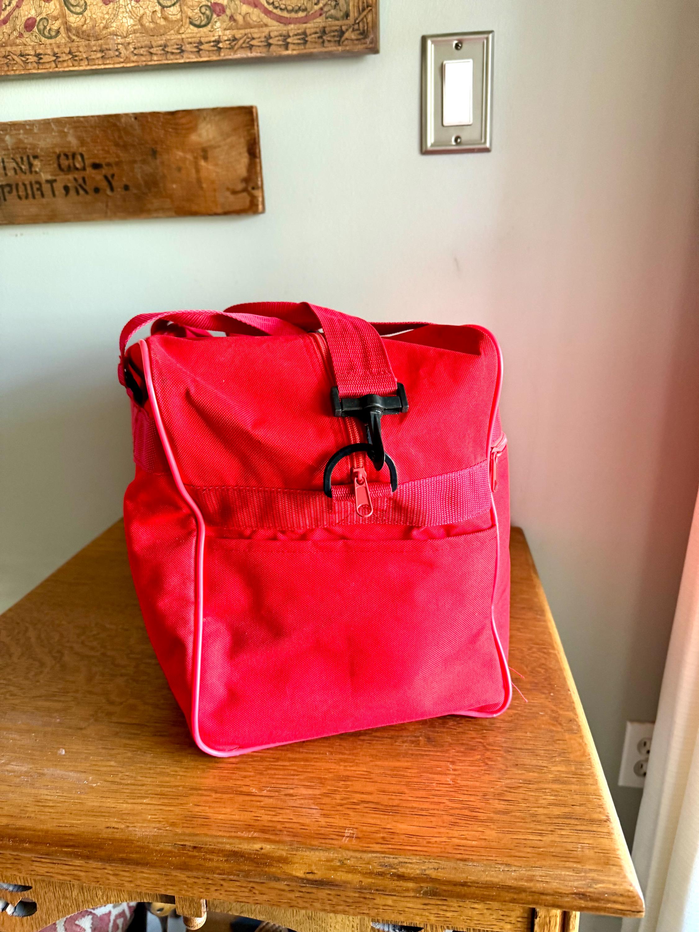 Vtg Uniworld Red Shoulder Bag  | Red Vinyl Canvas Carry On Bag | Red Handbag Duffle Bag | Red Uniworld Bag | 80's Weekender Bag