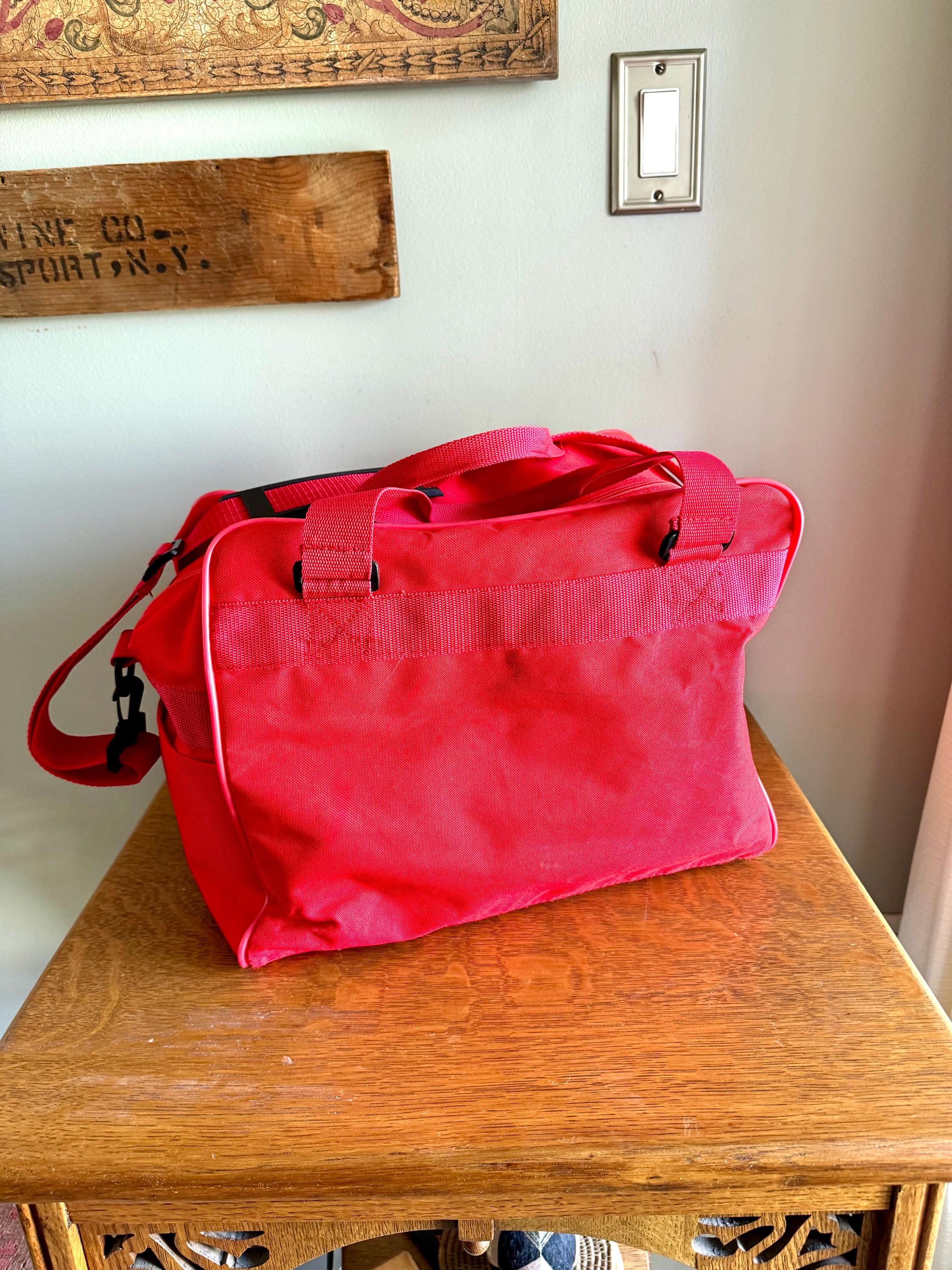 Vtg Uniworld Red Shoulder Bag  | Red Vinyl Canvas Carry On Bag | Red Handbag Duffle Bag | Red Uniworld Bag | 80's Weekender Bag