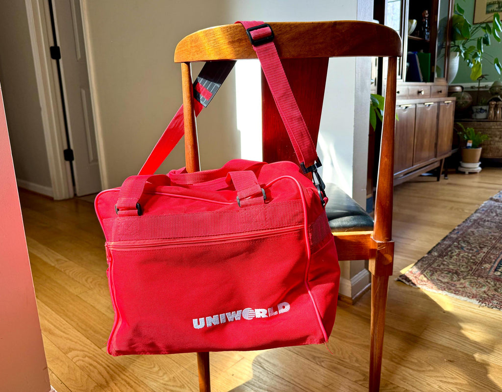 Vtg Uniworld Red Shoulder Bag  | Red Vinyl Canvas Carry On Bag | Red Handbag Duffle Bag | Red Uniworld Bag | 80's Weekender Bag