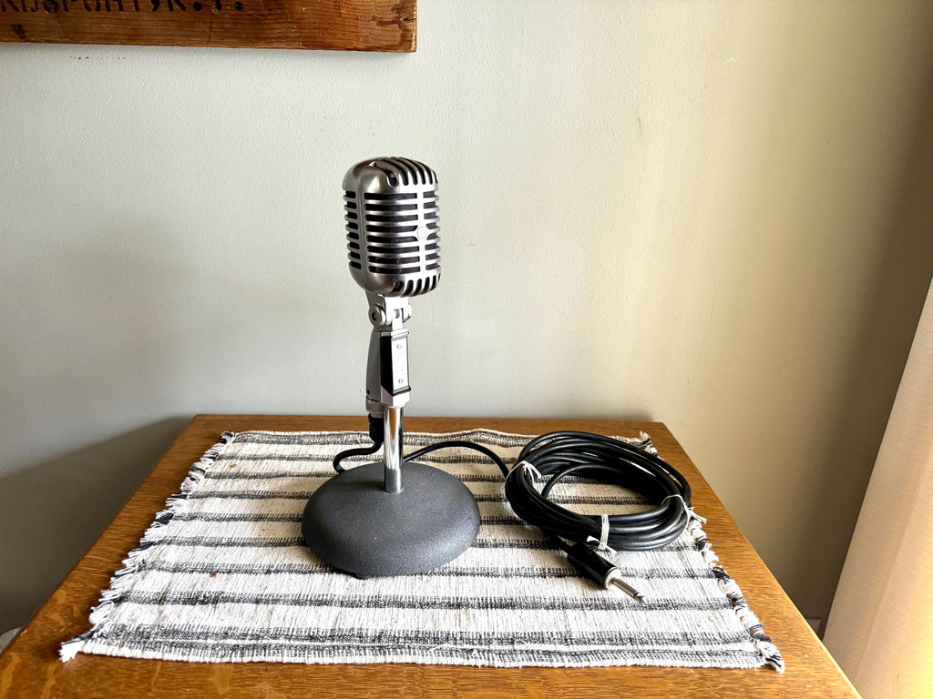 Vtg Shure Brothers Unidyne 55S Microphone | Unidyne Dynamic 55S Microphone on Stand | Chrome Microphone | Elvis Microphone