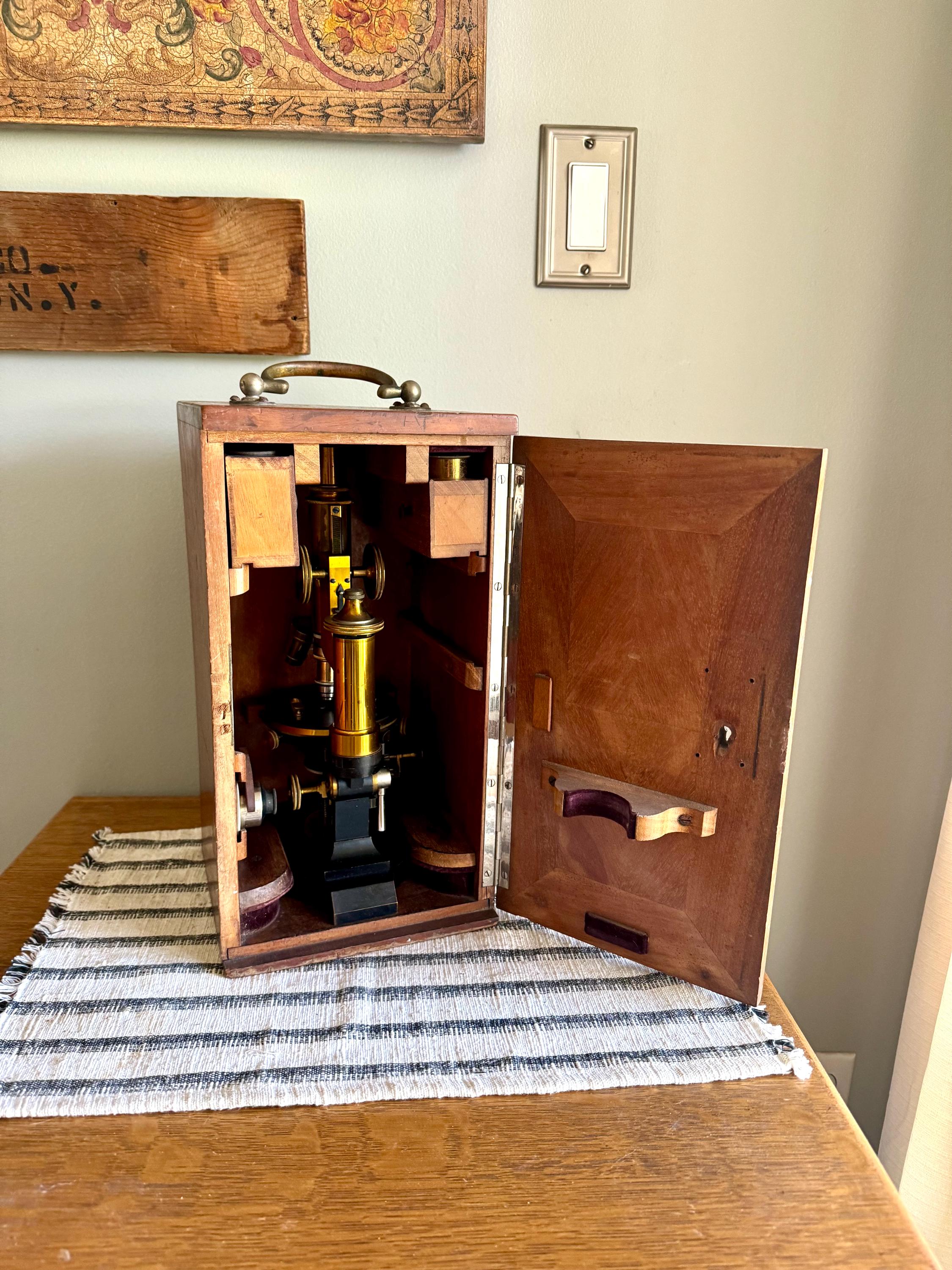 Antique E. Leitz Wetzlar Brass Microscope| Antique Brass Microscope| E Leitz Wetzlar Brass Microscope Stand| 1897 Brass Monocular Microscope