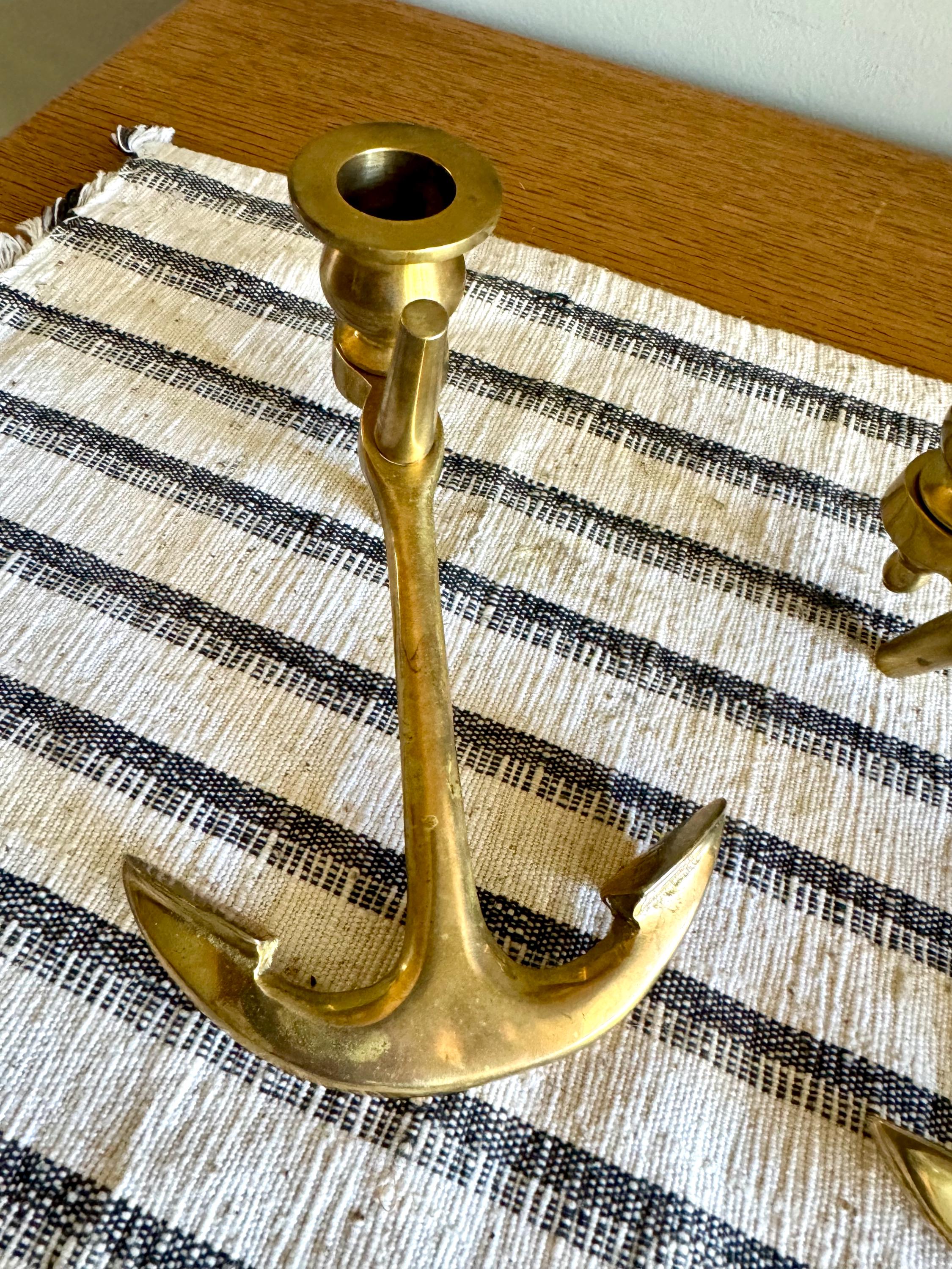 A Pair of Solid Brass Yachtsman Anchor Candle Holders | Solid Brass Boat Anchor Candlestick Holders | Brass Nautical Decor | Beach House Decor