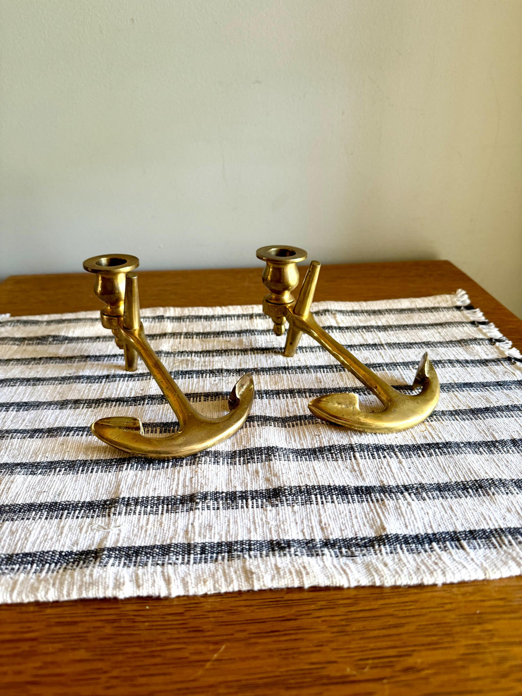 A Pair of Solid Brass Yachtsman Anchor Candle Holders | Solid Brass Boat Anchor Candlestick Holders | Brass Nautical Decor | Beach House Decor