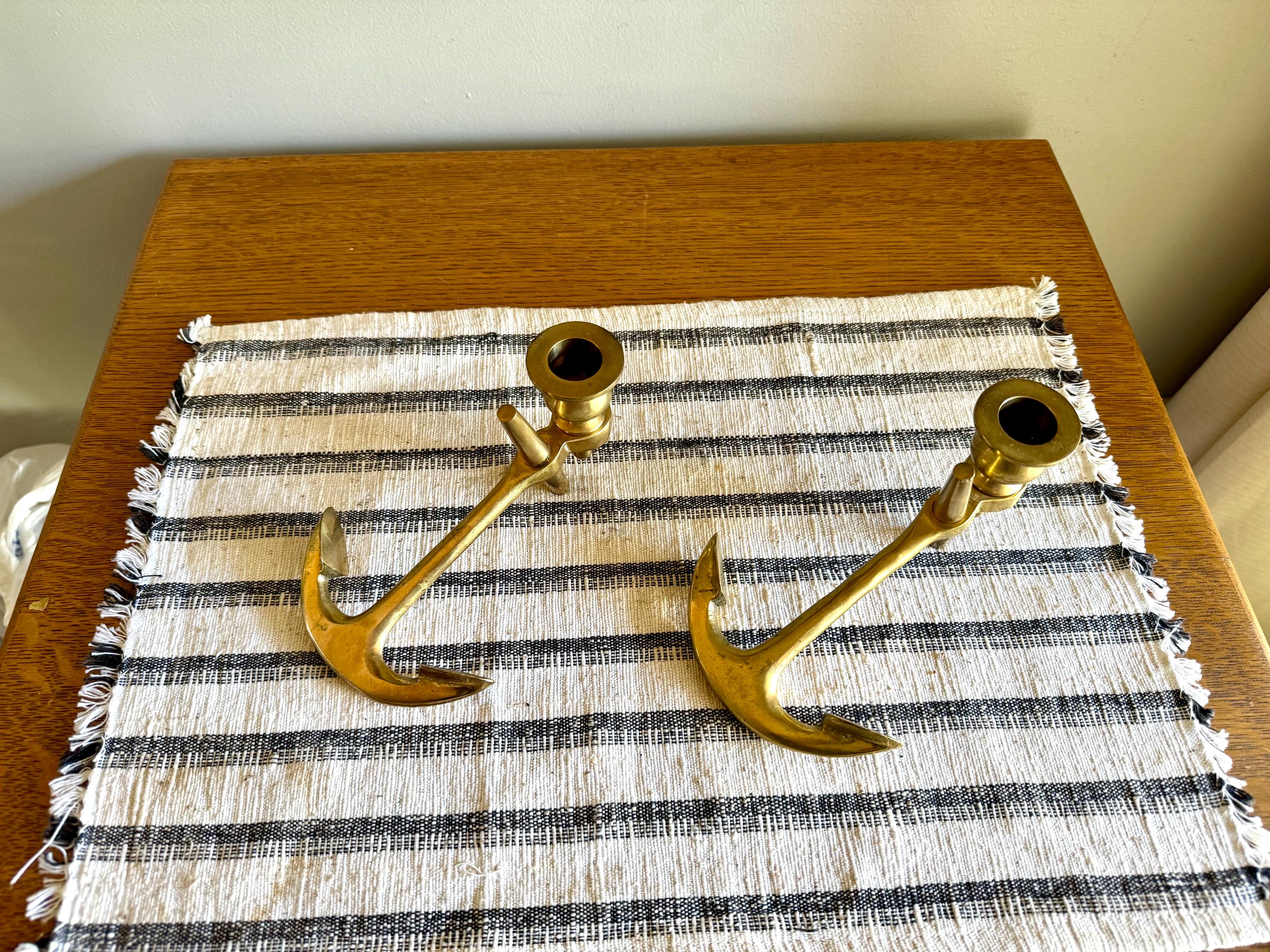 A Pair of Solid Brass Yachtsman Anchor Candle Holders | Solid Brass Boat Anchor Candlestick Holders | Brass Nautical Decor | Beach House Decor