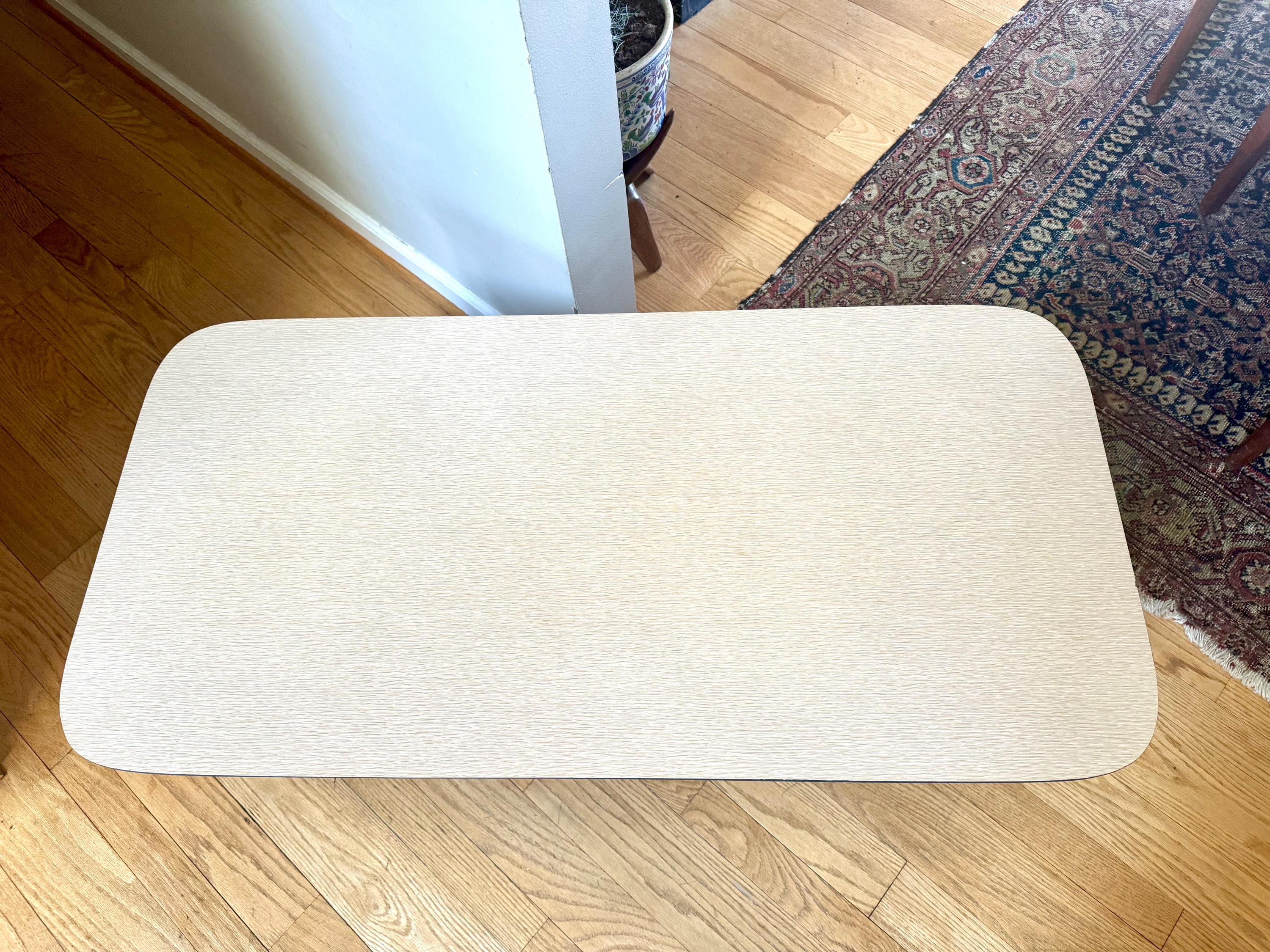 Blue MCM Formica Top Coffee Table | MCM Wood Coffee Table | Wood MCM Coffee Table | Wood Legged McM Table | McM Furniture