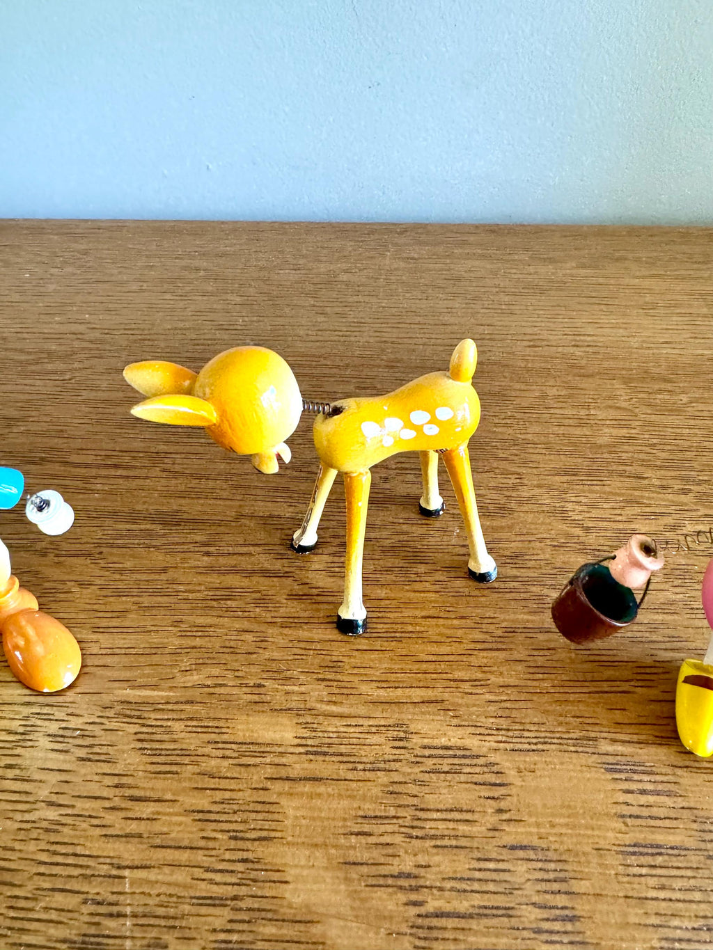 A Vintage Set of 3 Goula Spain Wood Whimsical Figurines | Spanish Wood Bobblehead Figurines | Hand Painted Wooden Figurines