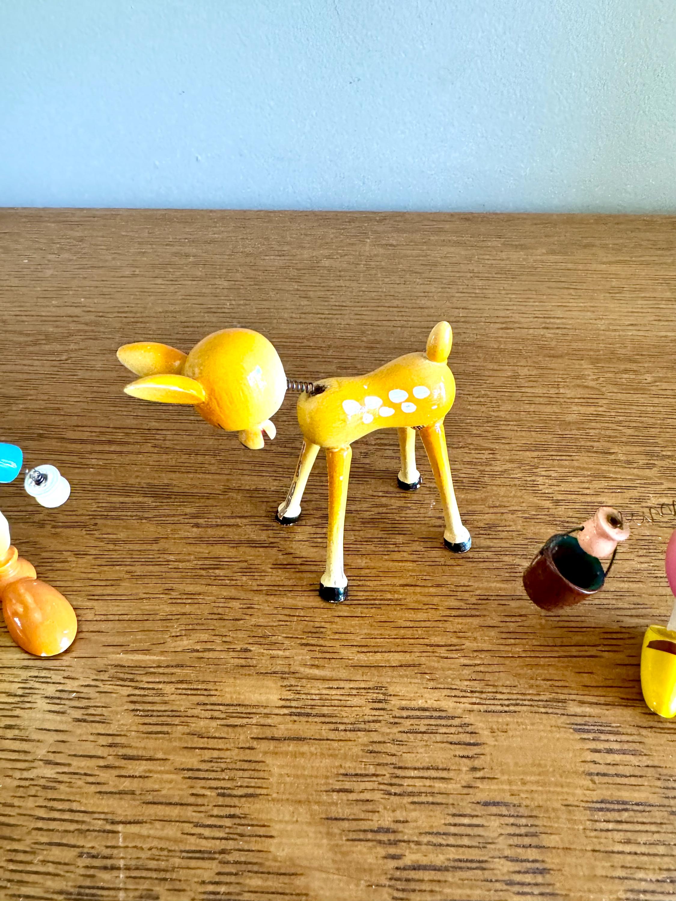 A Vintage Set of 3 Goula Spain Wood Whimsical Figurines | Spanish Wood Bobblehead Figurines | Hand Painted Wooden Figurines