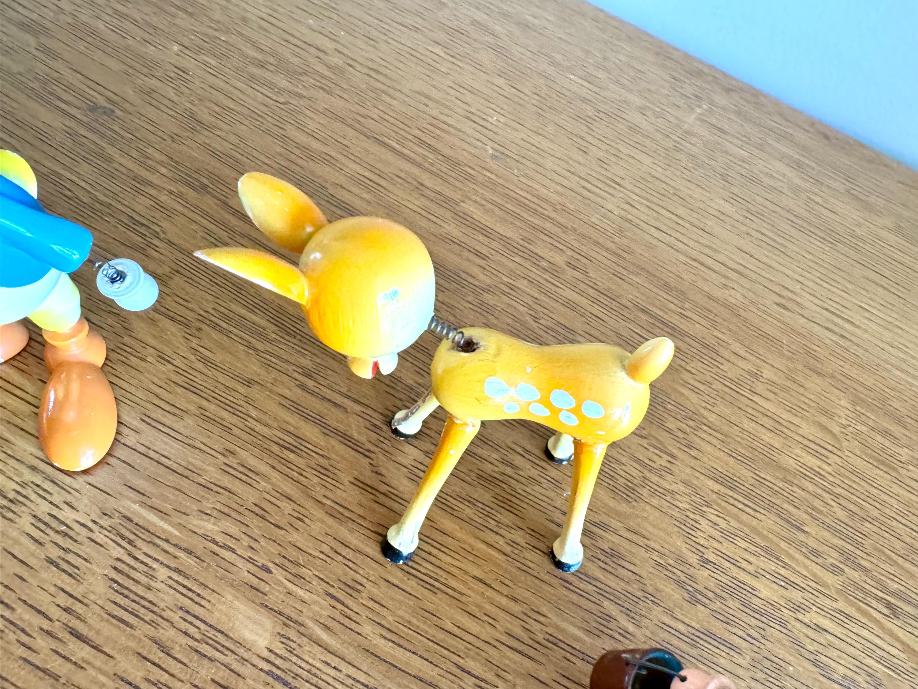 A Vintage Set of 3 Goula Spain Wood Whimsical Figurines | Spanish Wood Bobblehead Figurines | Hand Painted Wooden Figurines