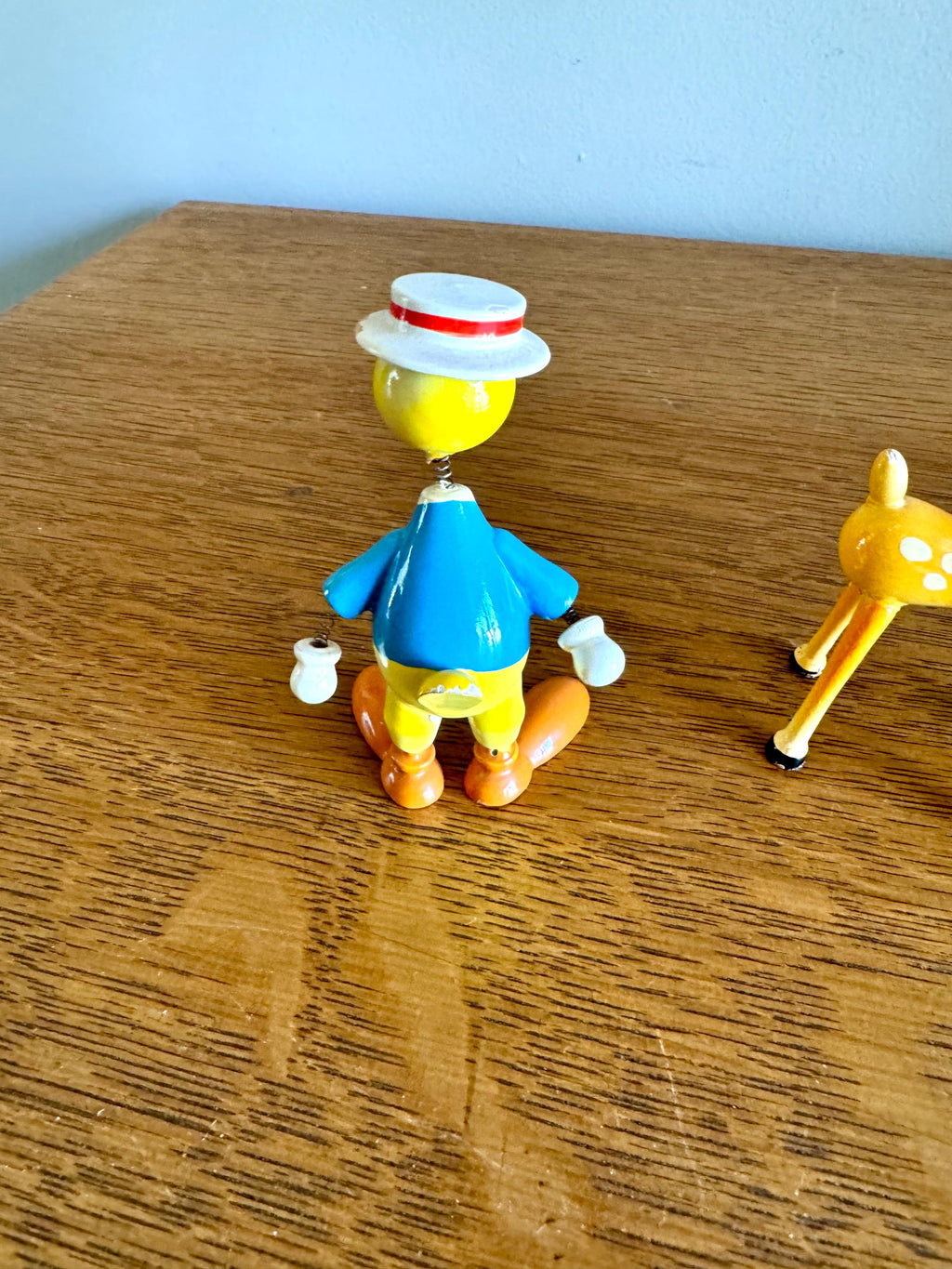 A Vintage Set of 3 Goula Spain Wood Whimsical Figurines | Spanish Wood Bobblehead Figurines | Hand Painted Wooden Figurines