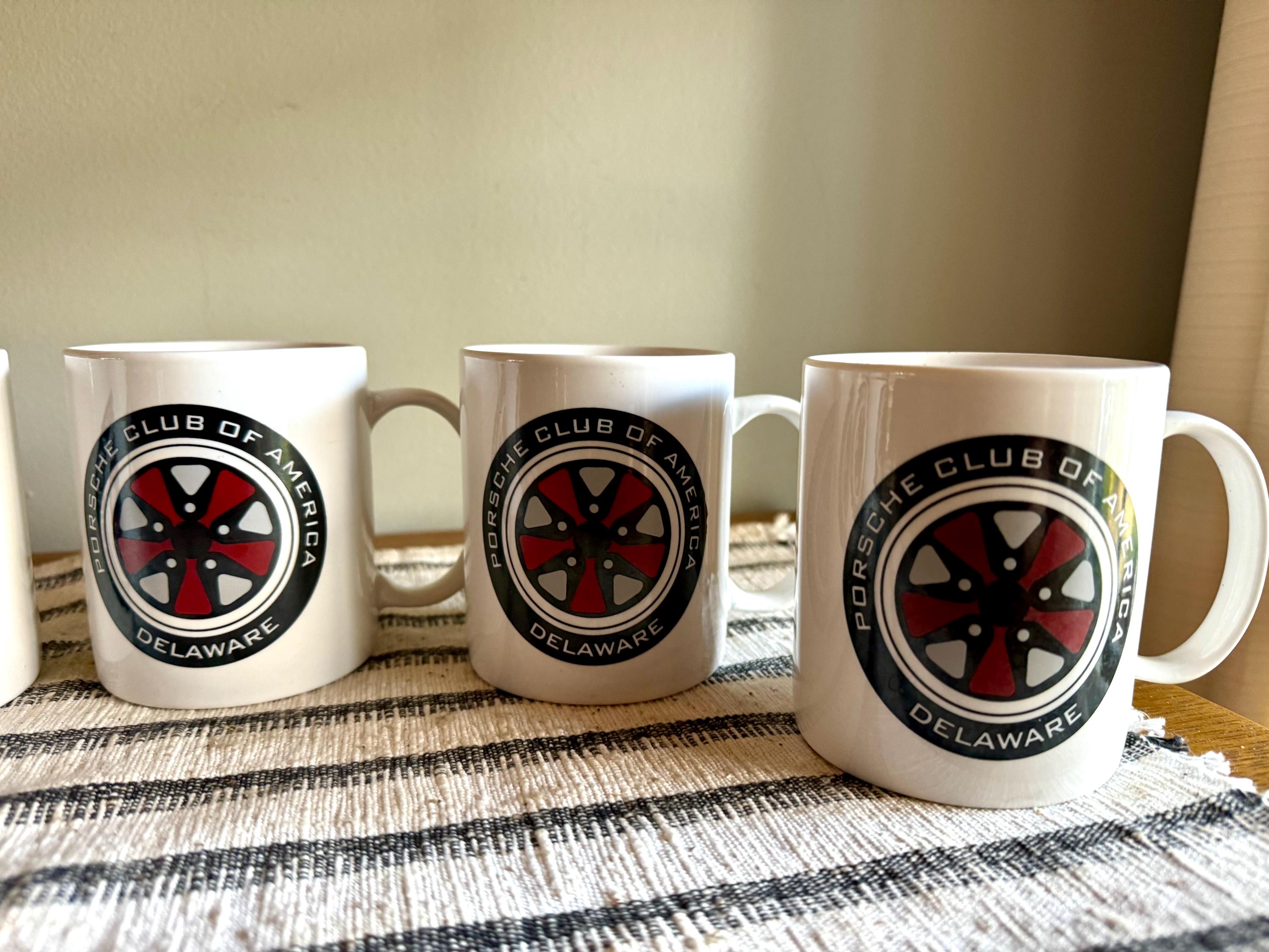 Set of 5 Porsche Club of America Coffee Cups | Vintage Porsche Club of America Delaware Coffee Mugs | Porsche Wheel Mugs | Car Decor