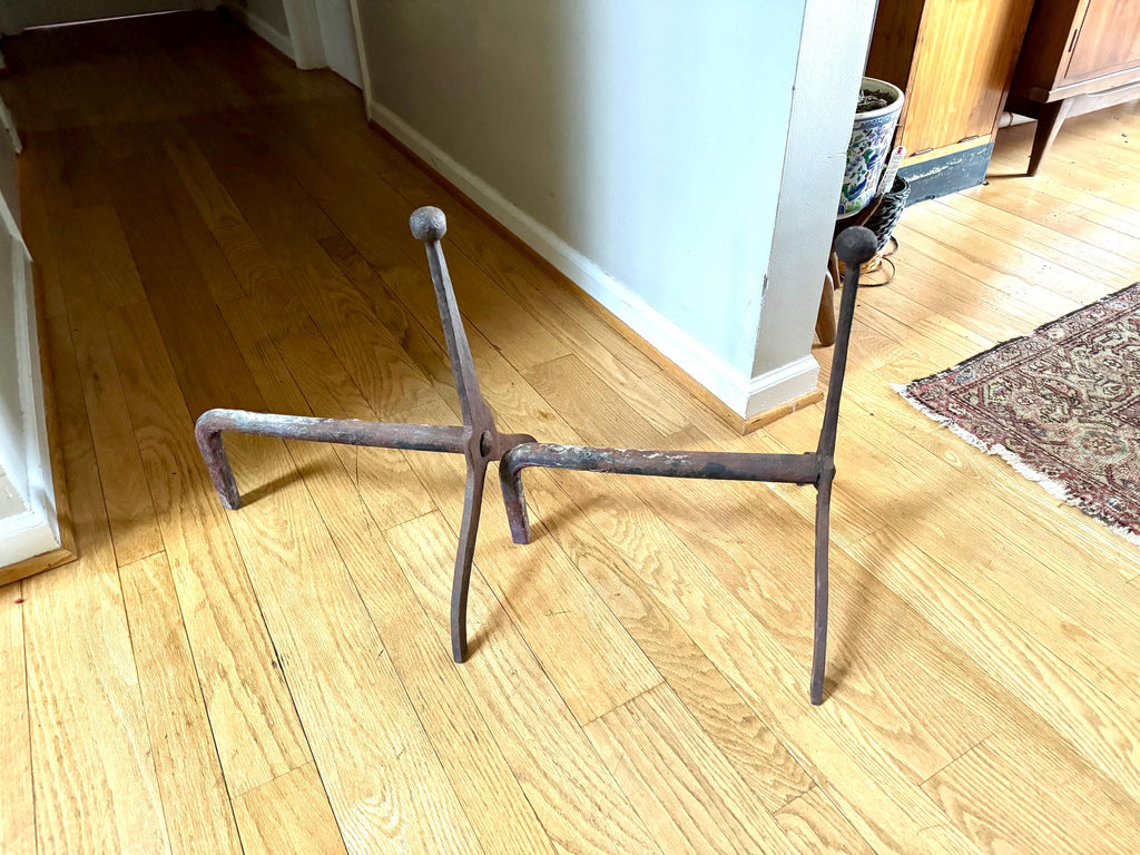 Antique Iron Primitive Andirons | Rustic Distressed Cast Iron Andirons | Pair Of Rustic Andirons | Cast Iron Firedogs| Rustic Early Andirons