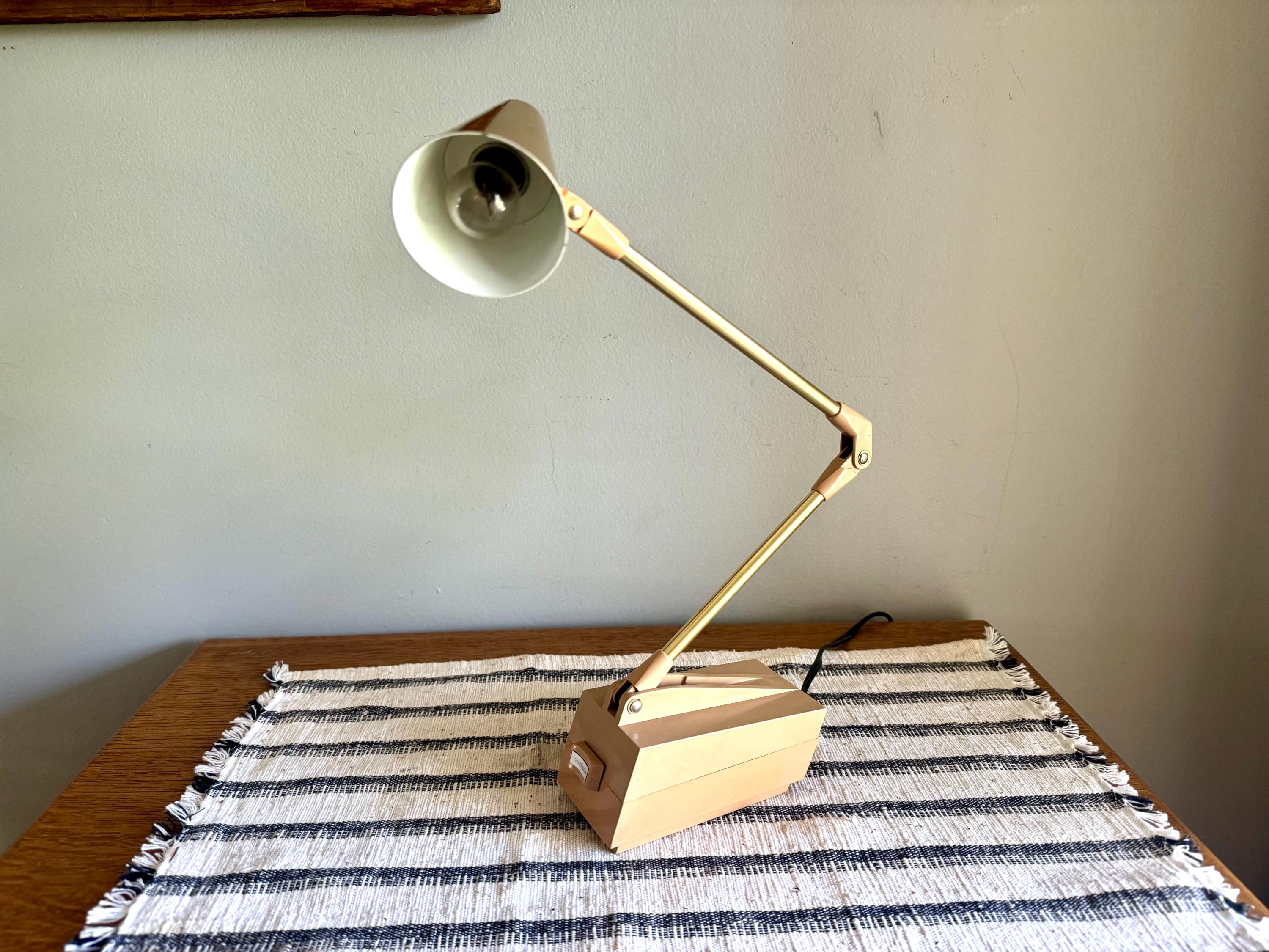 Vtg Tan Folding Table Lamp | Tensor Adjustable Lamp | Small High Intensity Articulating Lamp| Minimalist Lamp | Small MCM Desk Lamp