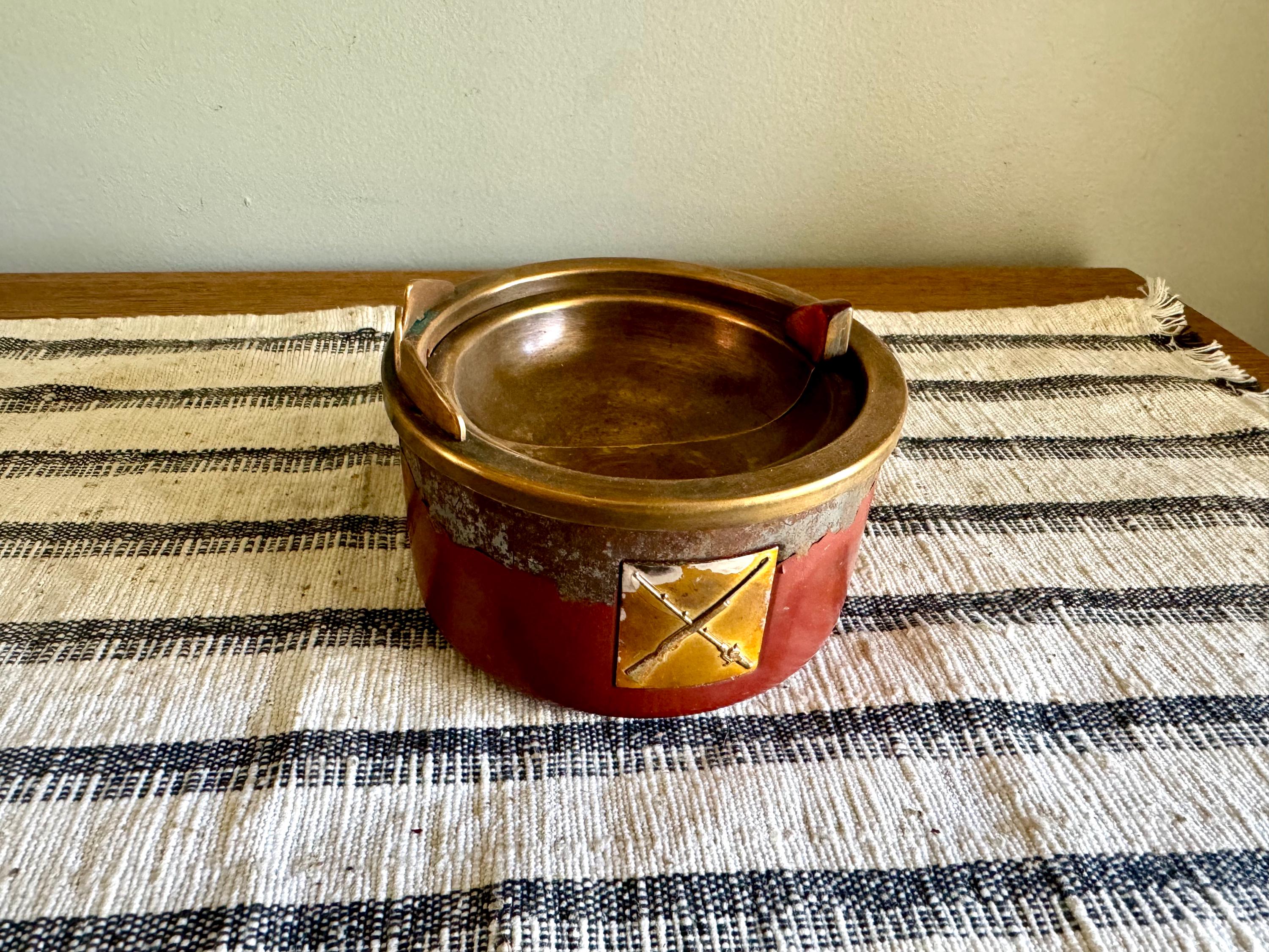 Vtg Distressed Copper Hickok Ashtray | Rustic Hickok Ashtray | Red Mechanical Ashtray | Chippy Red Paint Hunting and Fishing Ashtray