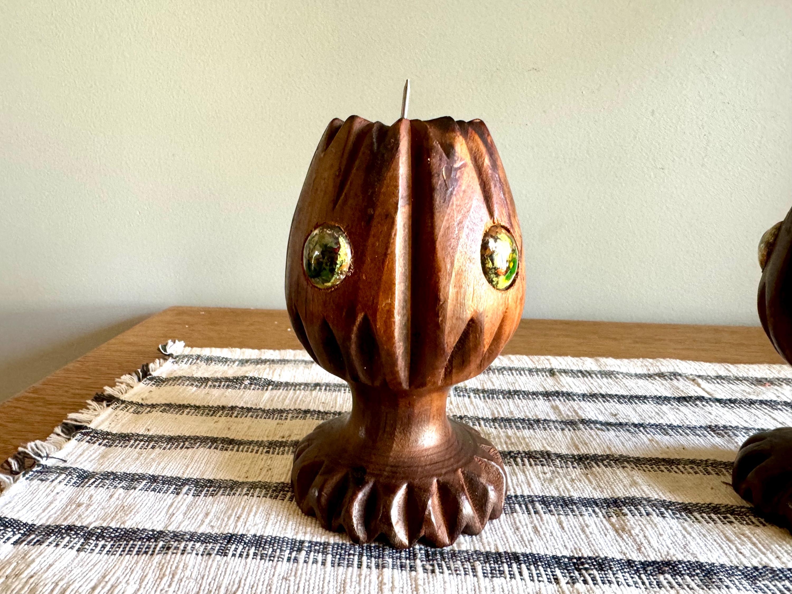 Vtg Pair of Spanish Wood Candle Holders | Hand Carved Wood Candleholders | Spanish Carved Candlestick Holders | Boho Decor