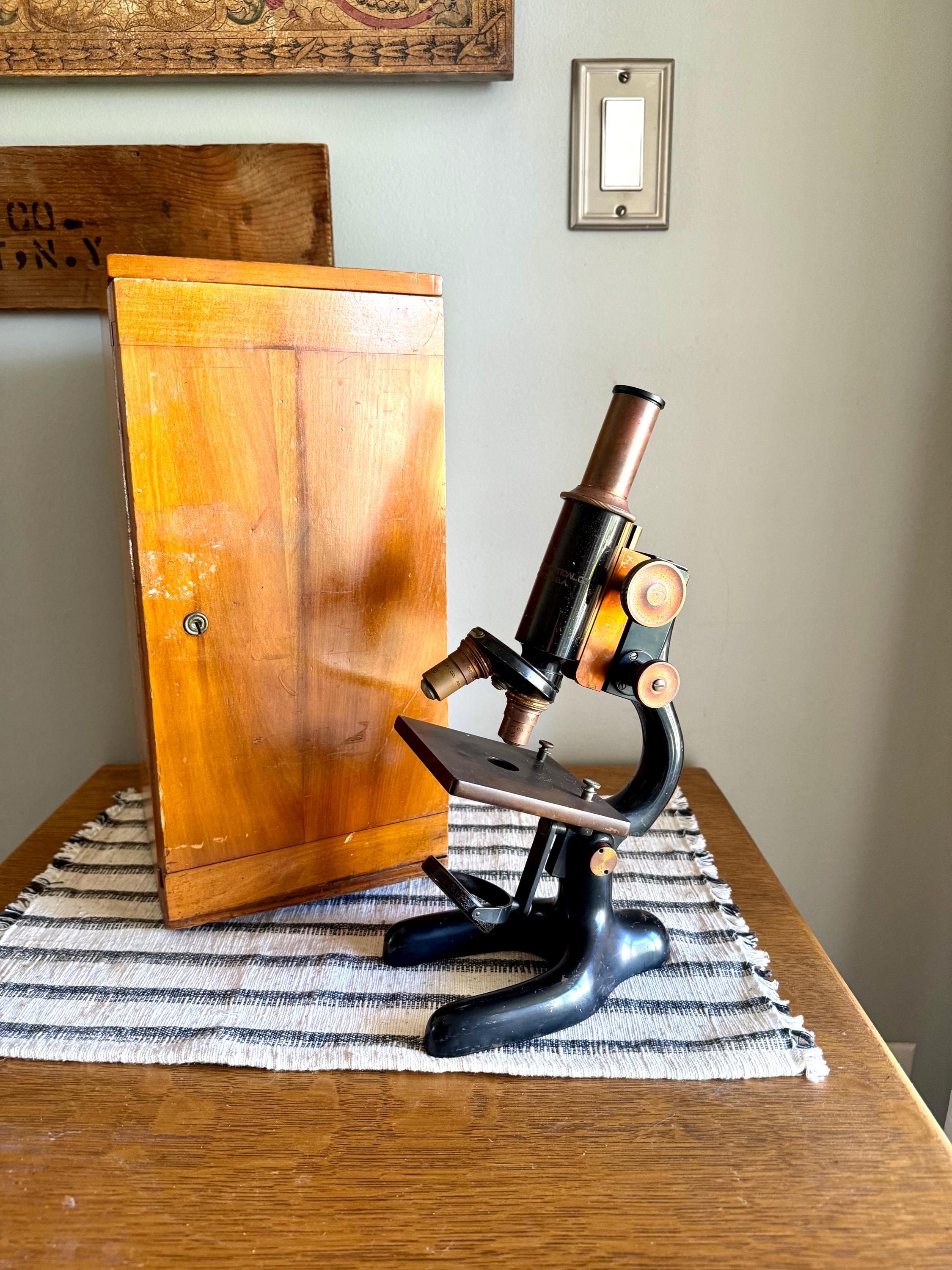 Antique Bausch and Lomb Brass Microscope | Antique Brass Microscope | B&L Brass Microscope Stand| 1928 Brass Monocular Microscope