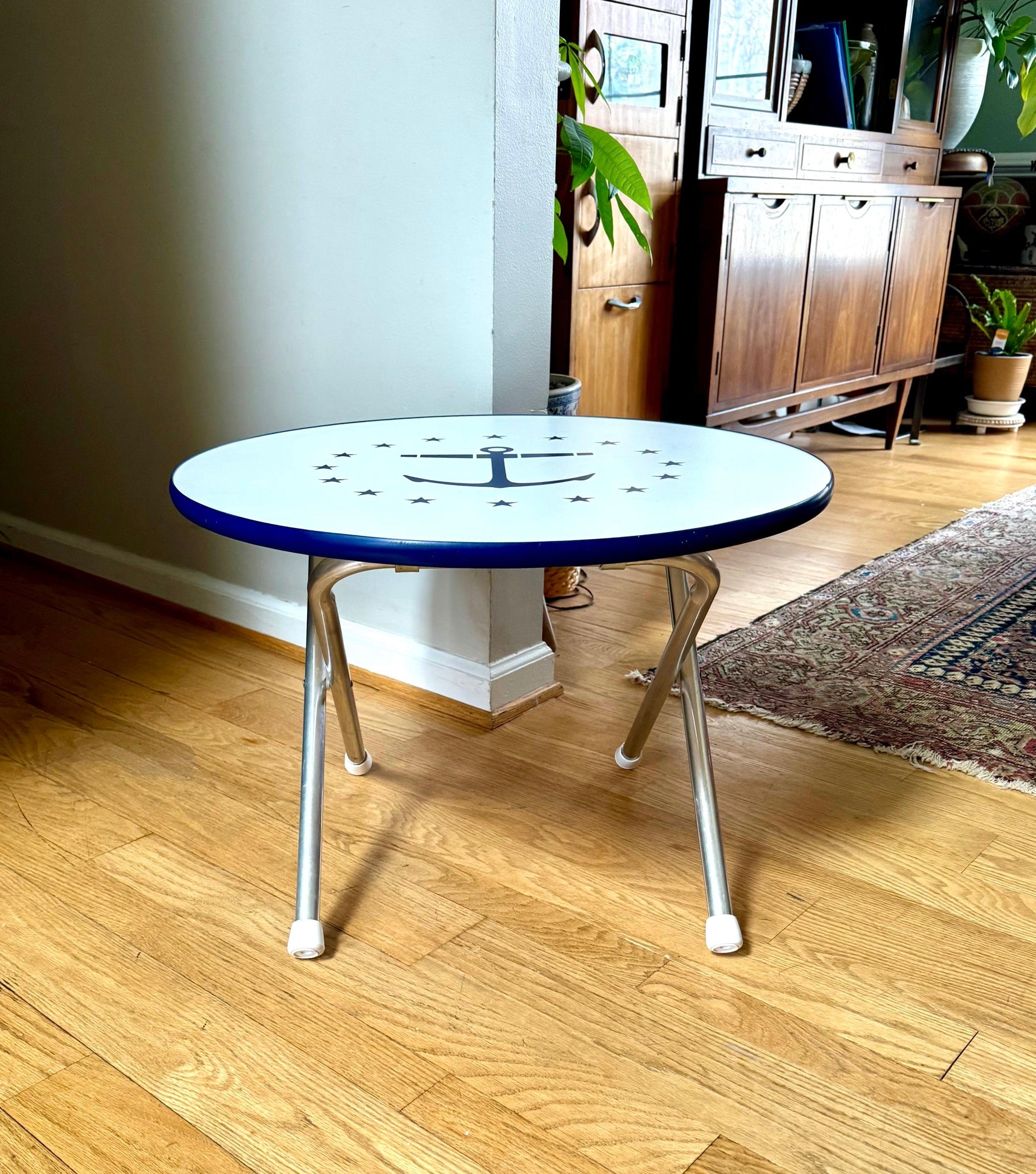 Vtg Nautical Themed Folding Table | Nautical Deck Table | Pool Deck Table | Folding Child's Table| Garelick Folding Table | Anchor Table