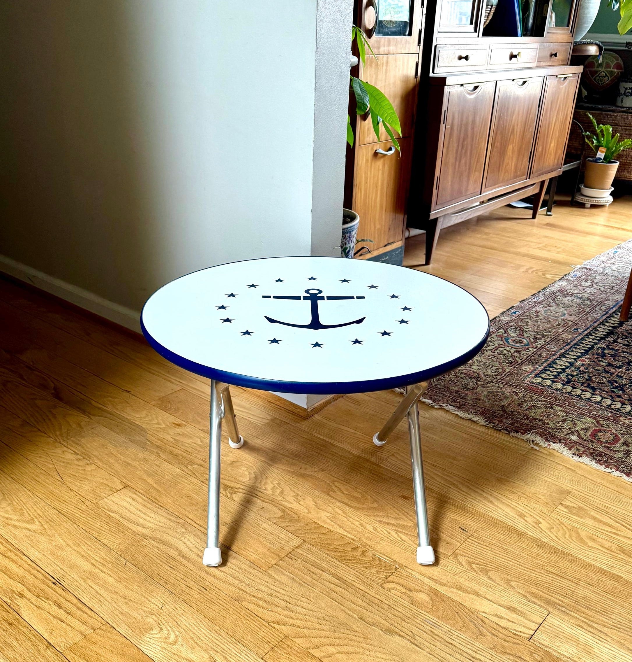 Vtg Nautical Themed Folding Table | Nautical Deck Table | Pool Deck Table | Folding Child's Table| Garelick Folding Table | Anchor Table